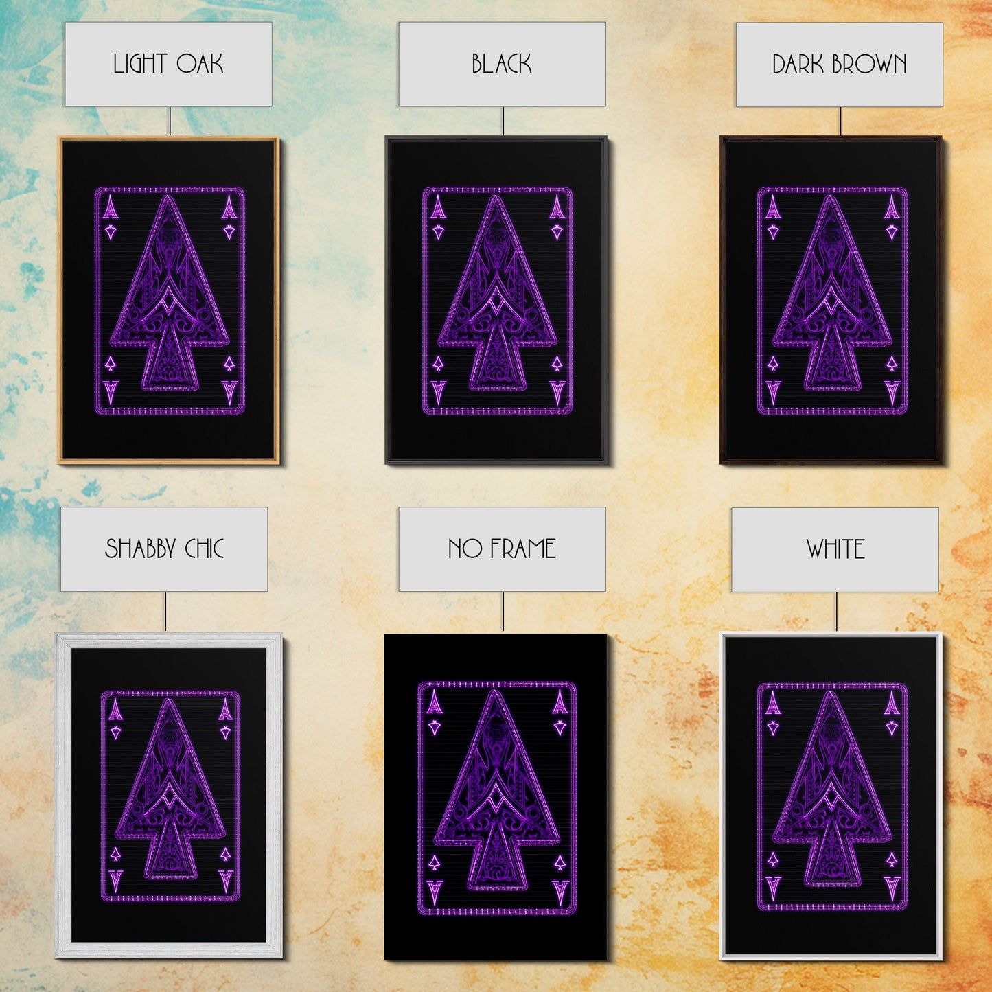 Neon Lights Purple Ace Of Spades Wall Decor, Poker Wall Art, Cards, Minimalist Print, Wall Decor, Canvas Print, Wall Art, Framed Canvas