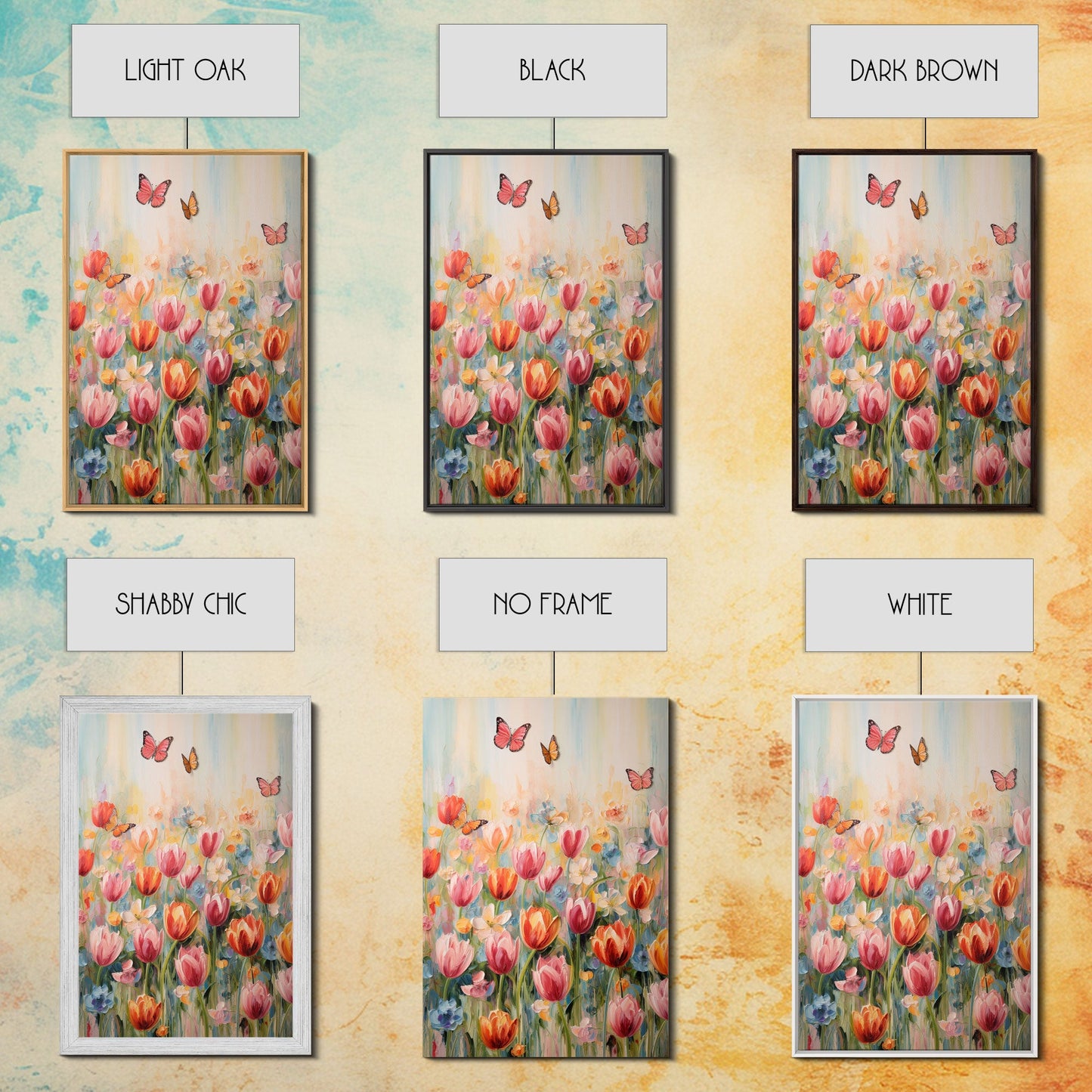 Tulip Field Wall Art, Flower Wall Print, Colorful Art, Butterfly Art, Canvas Print, Wall Art, Vertical Print, Birthday Gift, House Wall Art