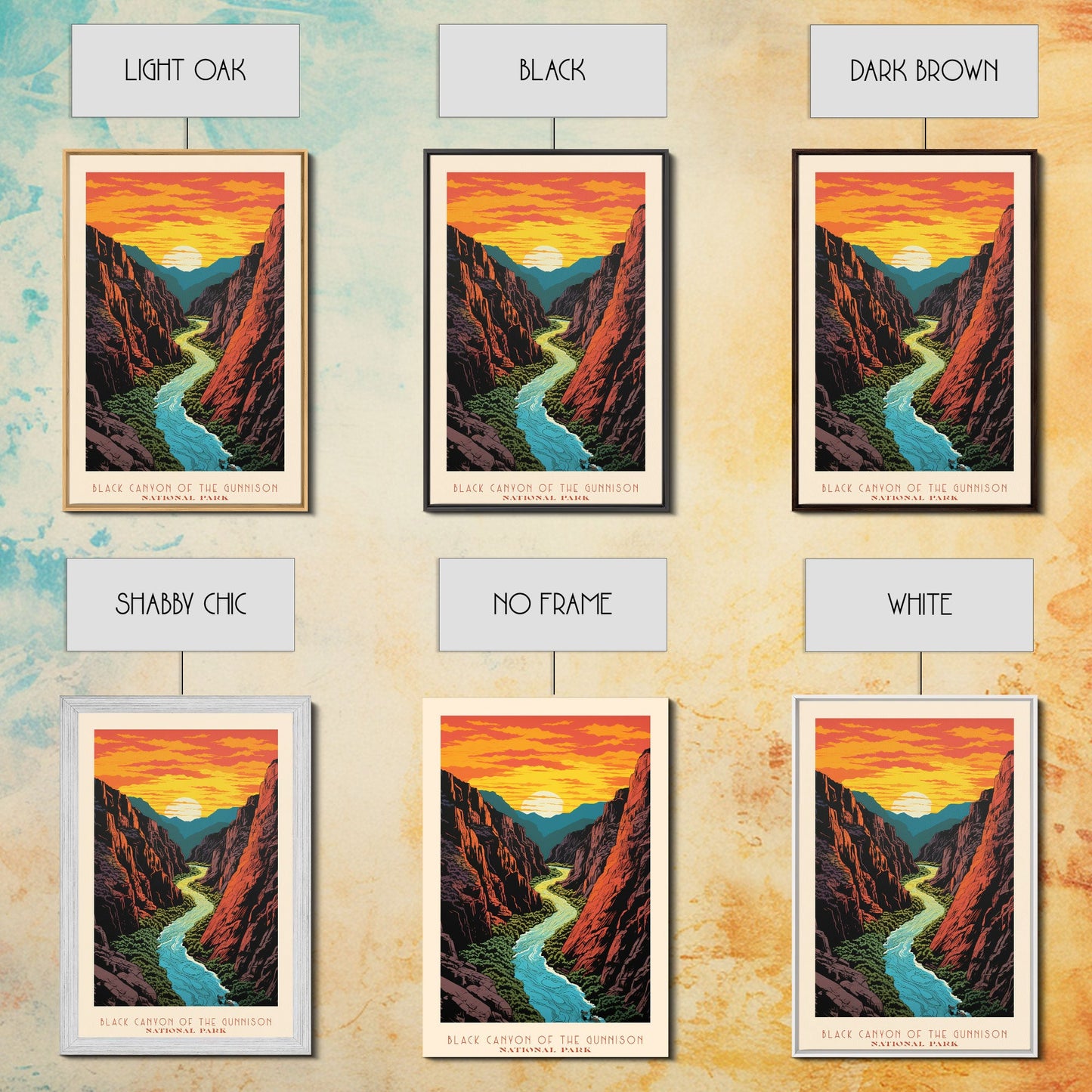 Black Canyon National Park Colorado Travel Art, National Park Print, Minimalist Travel Art, Midcentury Modern Style Landscape Painting