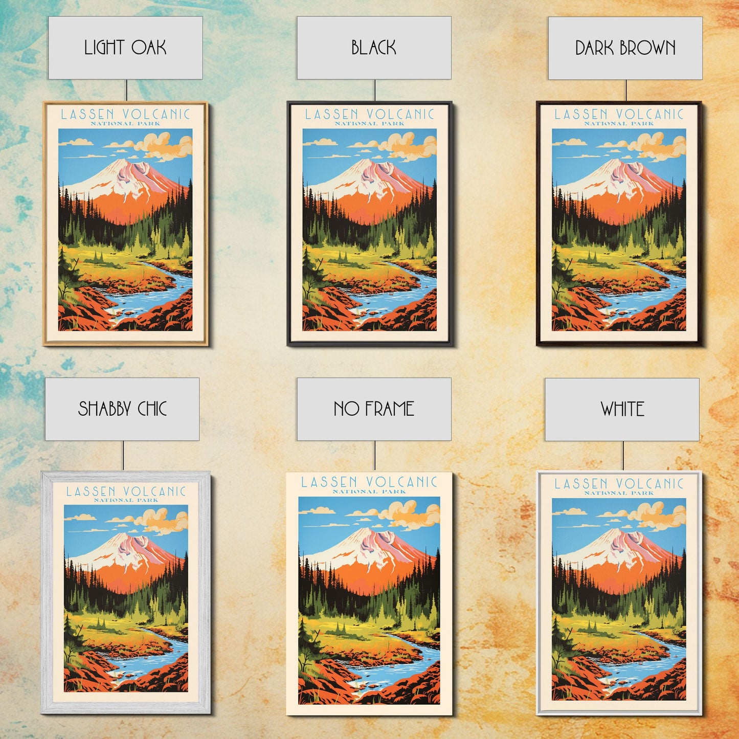 Lassen Volcanic National Park Alaska Travel Art, National Park Print, Minimalist Travel Art, Midcentury Modern Style Landscape Painting