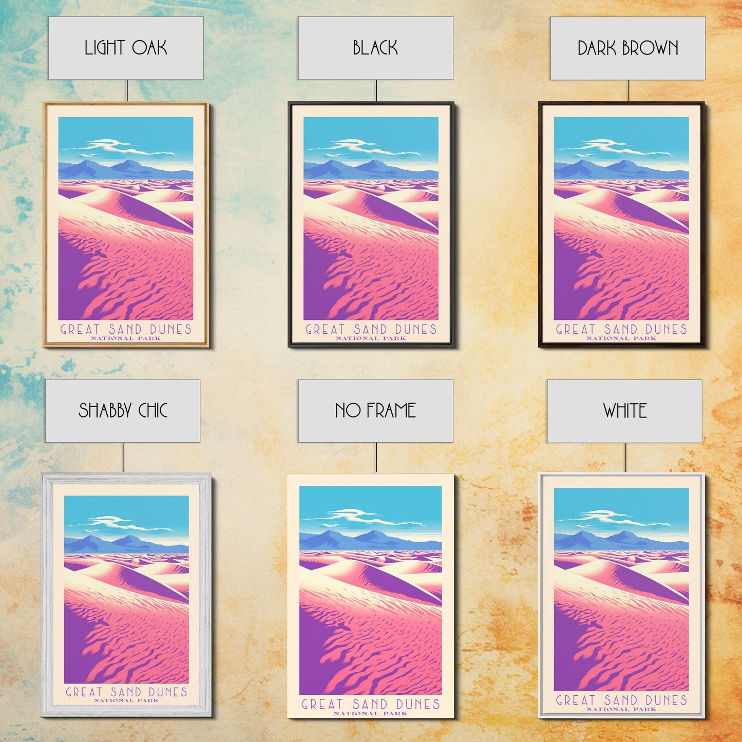 Great Sand Dunes National Park Travel Poster Art, Canvas Print Wall Art, Colorado Travel Art, Midcentury Modern Travel Decor, MCM Wall Art