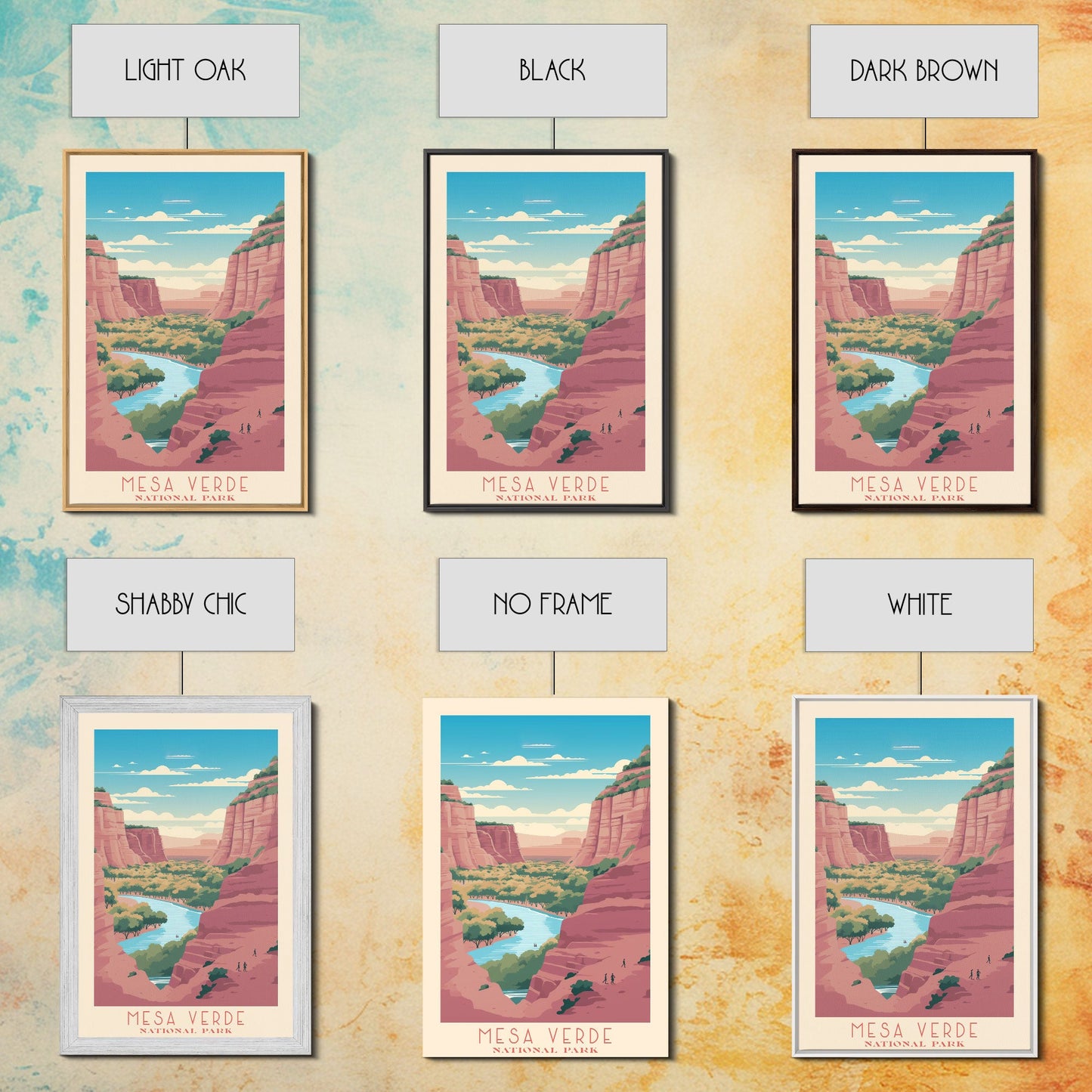 Mesa Verde National Park Colorado Travel Art, National Park Print, Minimalist Travel Art, Midcentury Modern Style Landscape Painting