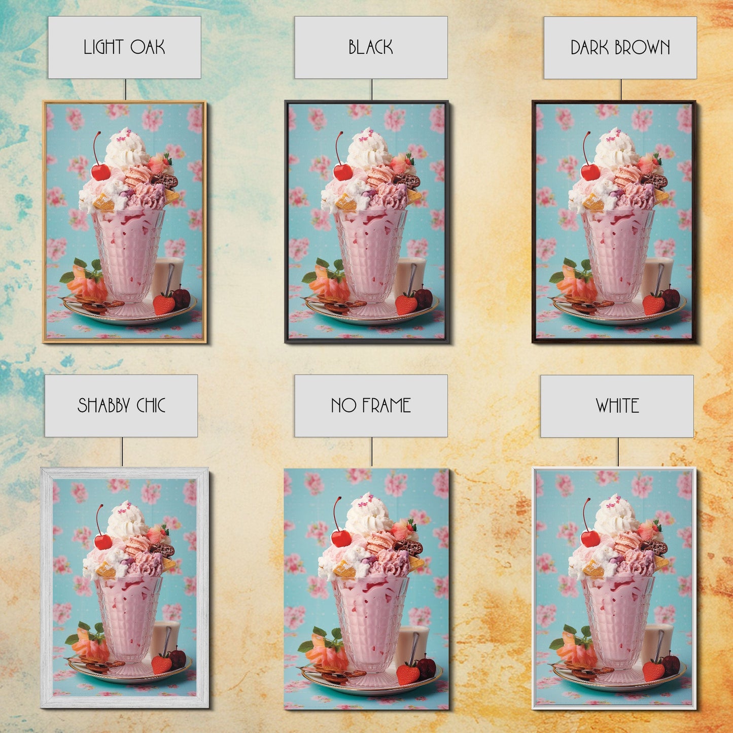A Strawberry Sunday, Ice Cream Art, Framed Canvas Print, Ice Cream Parlor Decor, Icecream Shop Wall Art, MCM Style Decor, Kitchen decor