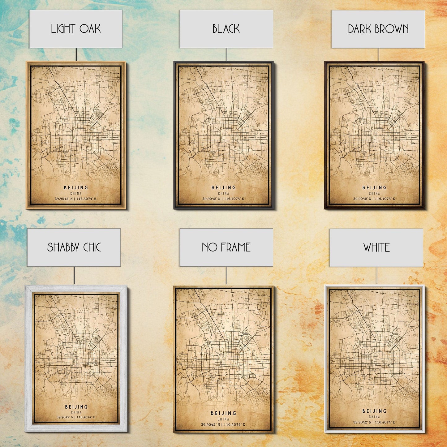Beijing China map print poster or framed canvas, Beijing map print poster canvas, Beijing city map print poster canvas, Vintage Travel Art