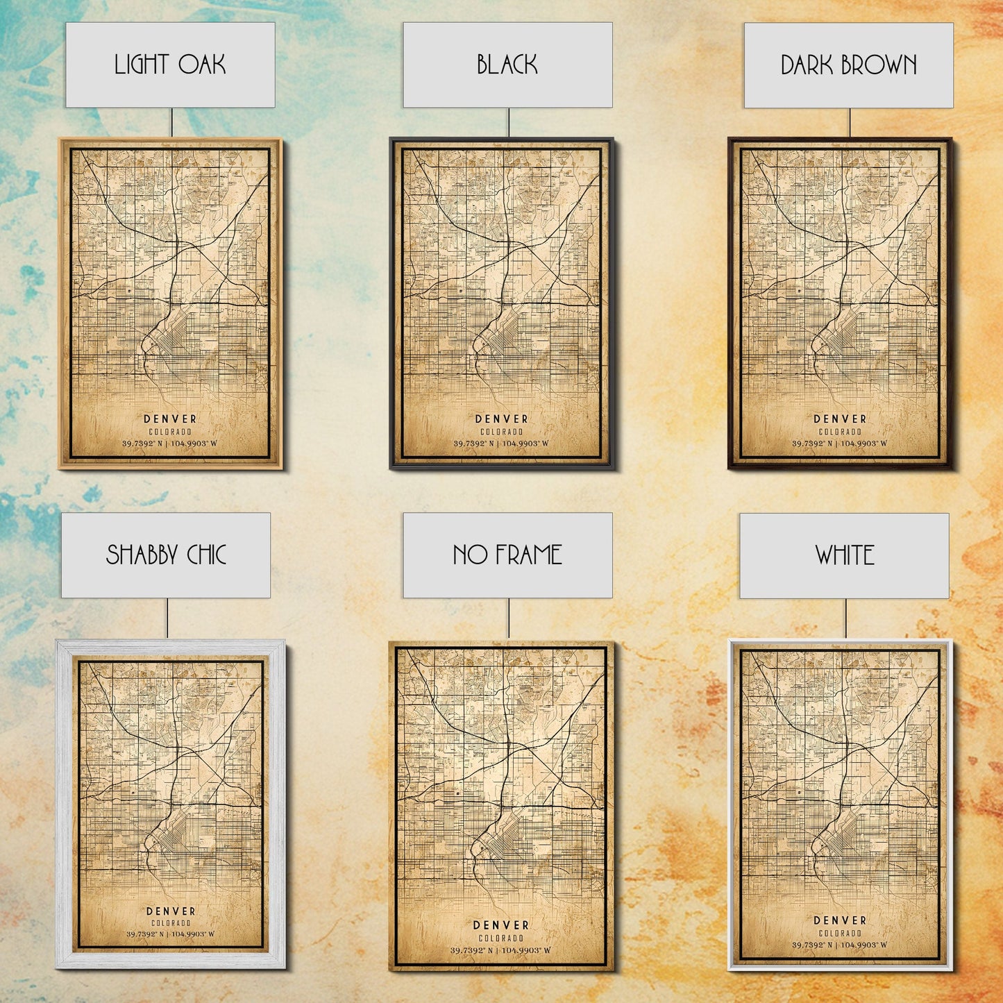 Denver map print poster canvas, Colorado map print poster canvas, Denver city map print poster canvas, framed road map art, office decor