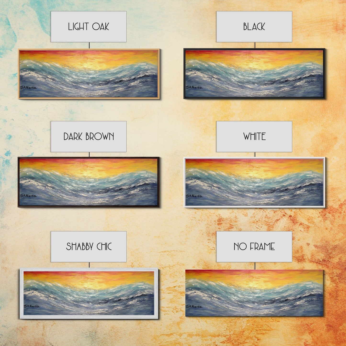 Abstract Sea Wall Art, Vibrant Abstract, Framed Art, Sunset, Ocean, Abstract Nature, Textured Abstract, Panoramic, Wall Art, Canvas Print