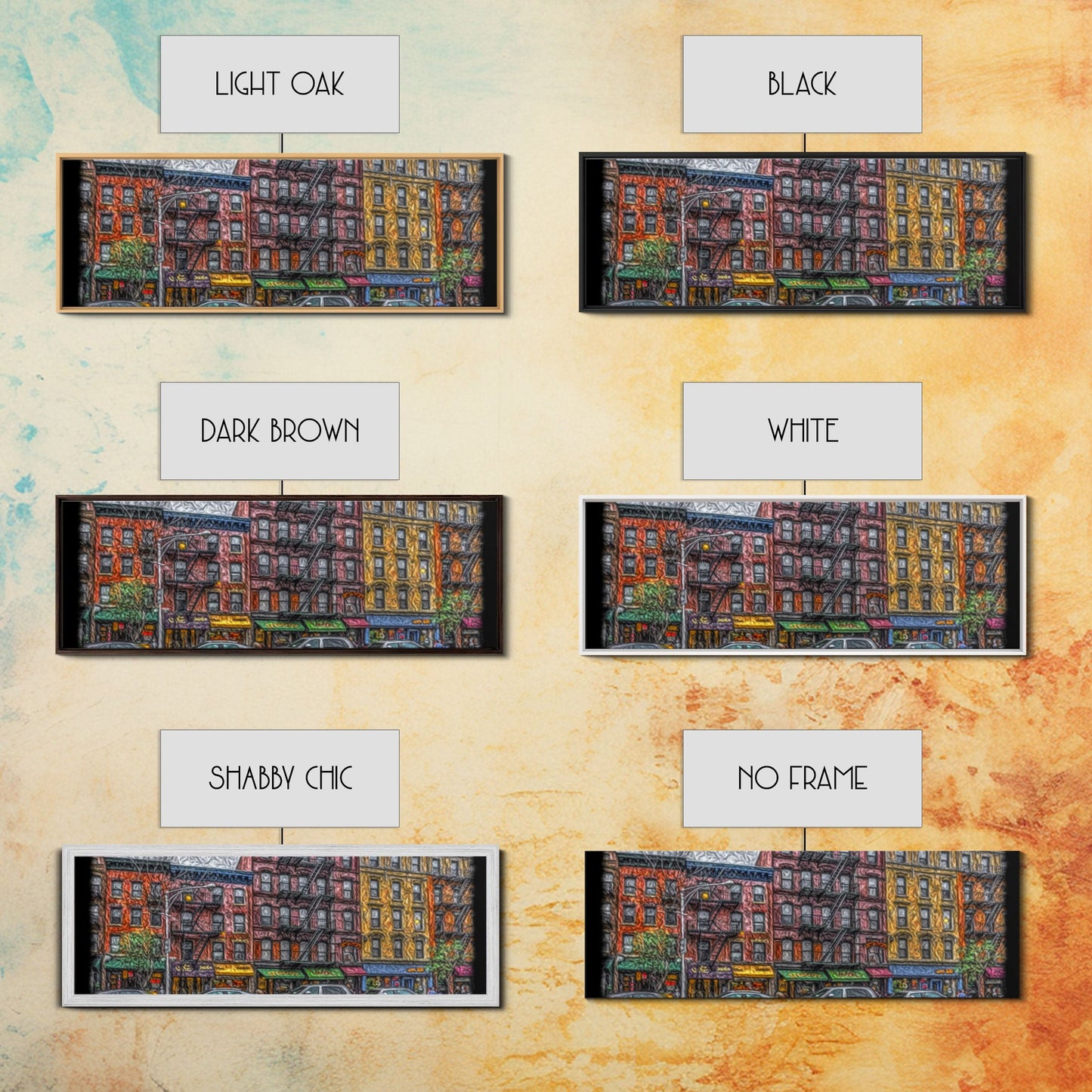 Abstract Row Of Buildings City Canvas Print, Large Urban Art Print, Cityscape Art, Vibrant Art, Panoramic, Wall Art, Canvas Print