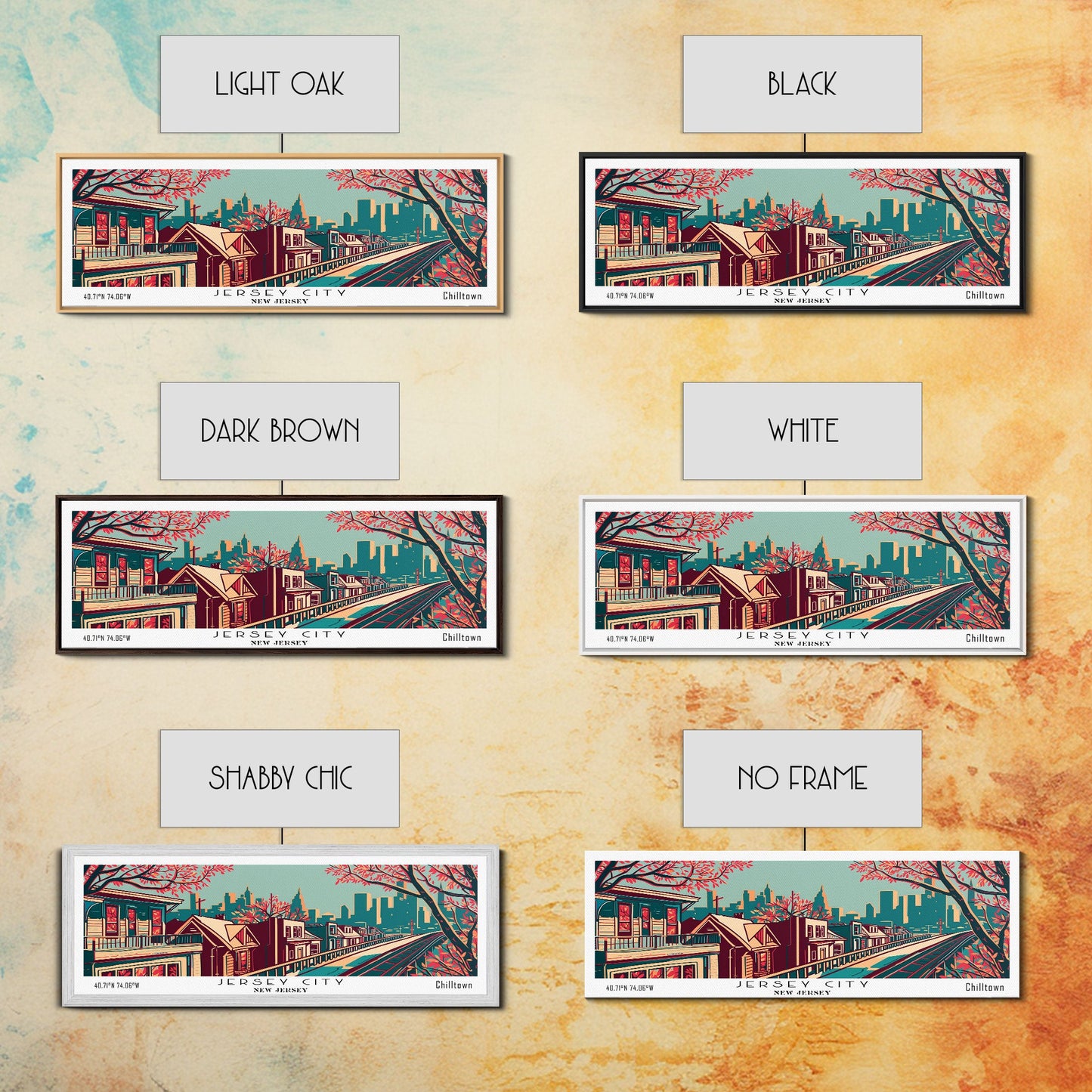 Jersey City New Jersey Panoramic Framed Canvas Print, Travel Poster, Mid Century Modern Art, Pop Art Style, Wall Decor, Office Art, Home Decor, Living Room Art
