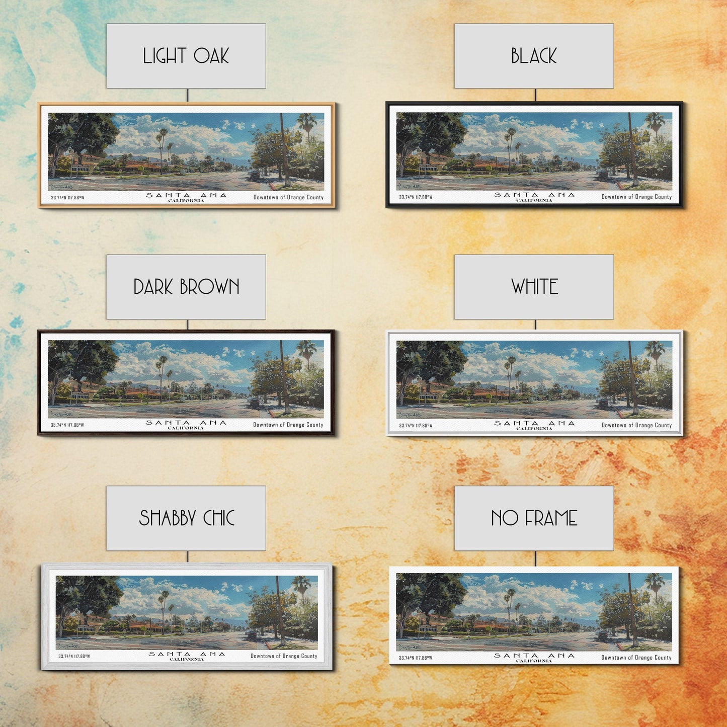 Santa Ana California Panoramic Print, Elegant Framed Canvas Print, Travel Poster Art, Home Decor, Living Room Wall Art
