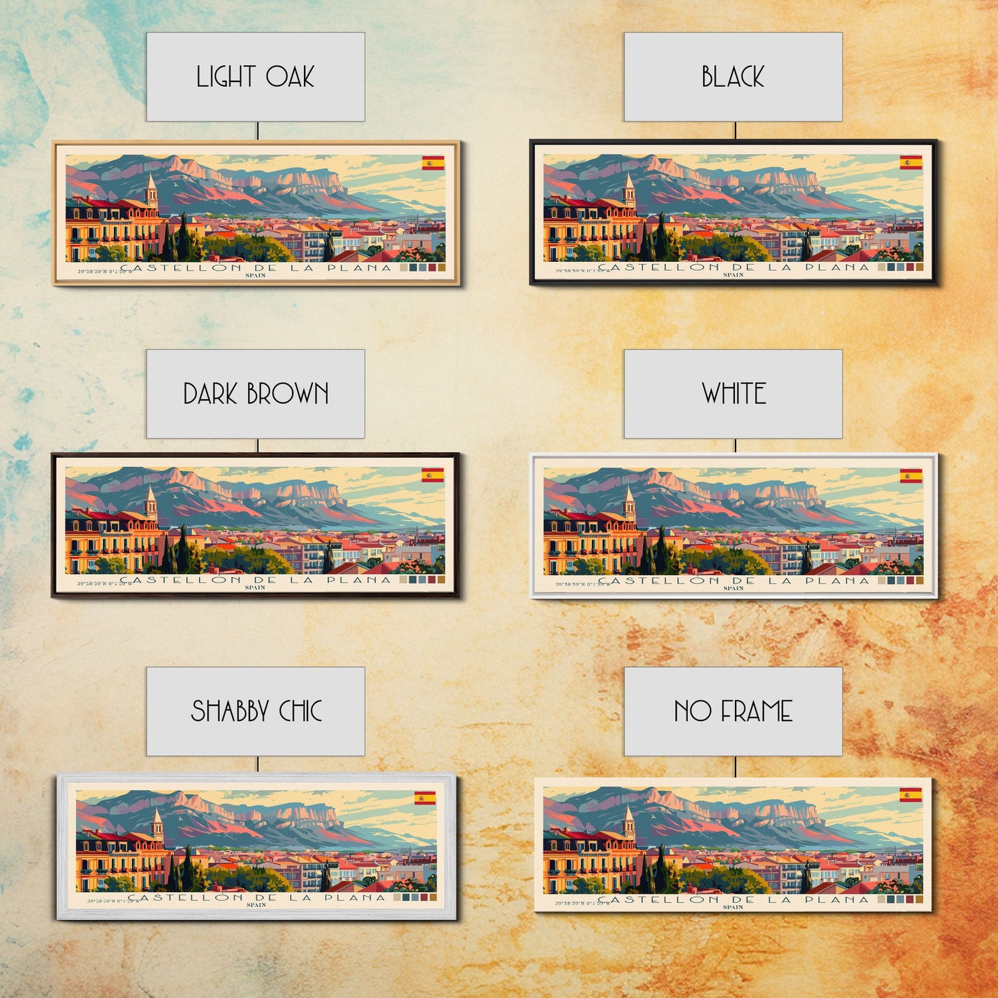 Castellon de la Plana Spain Wall Art, Panoramic Travel Poster, Panoramic Framed Canvas Print, City Wall Art, Wall Hanging Home Decor, Travel Art