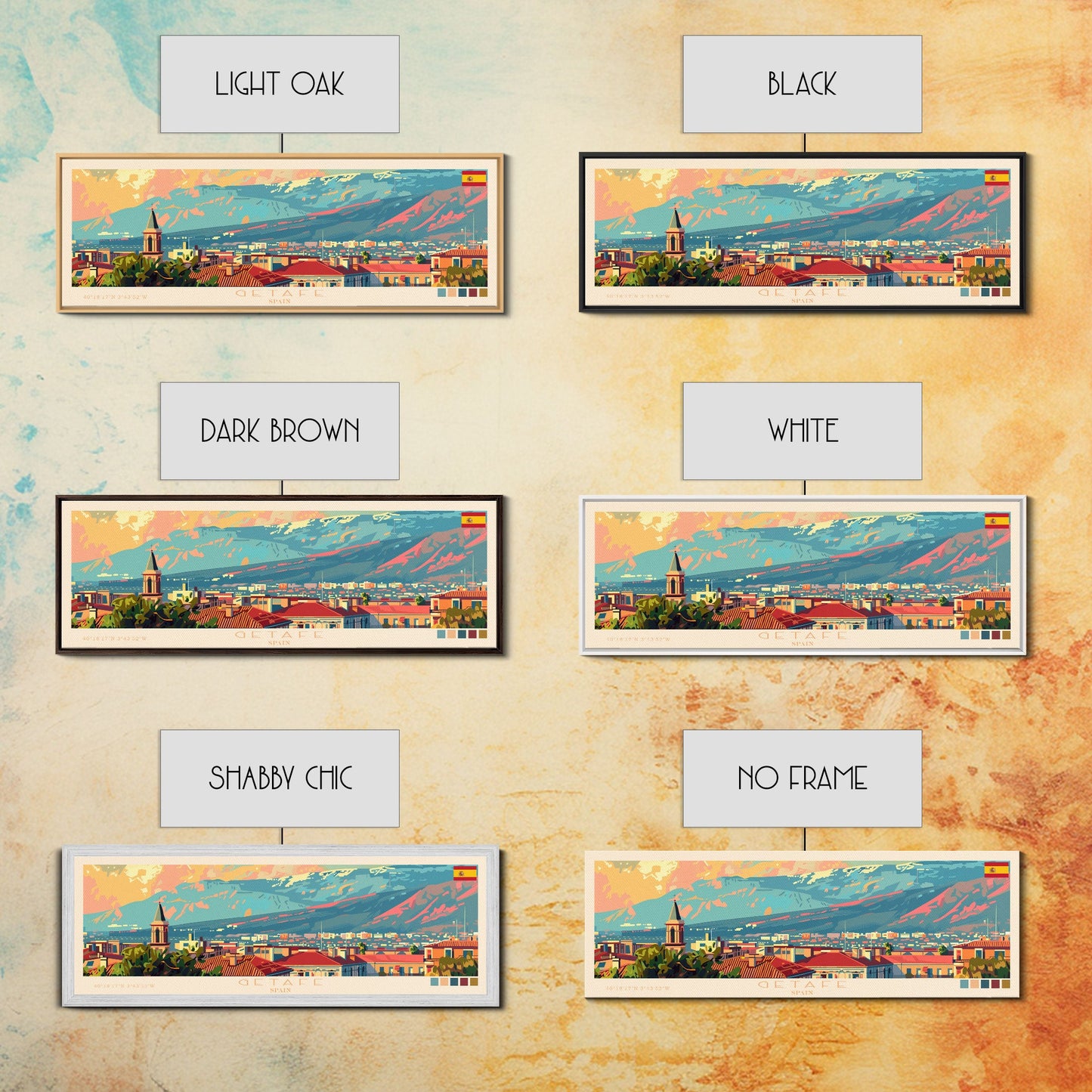 Getafe Spain Panoramic Travel Poster, Framed Canvas Print or Metal Wall Art, Travel Art, Home Decor, Panoramic Painting, Midcentury Art