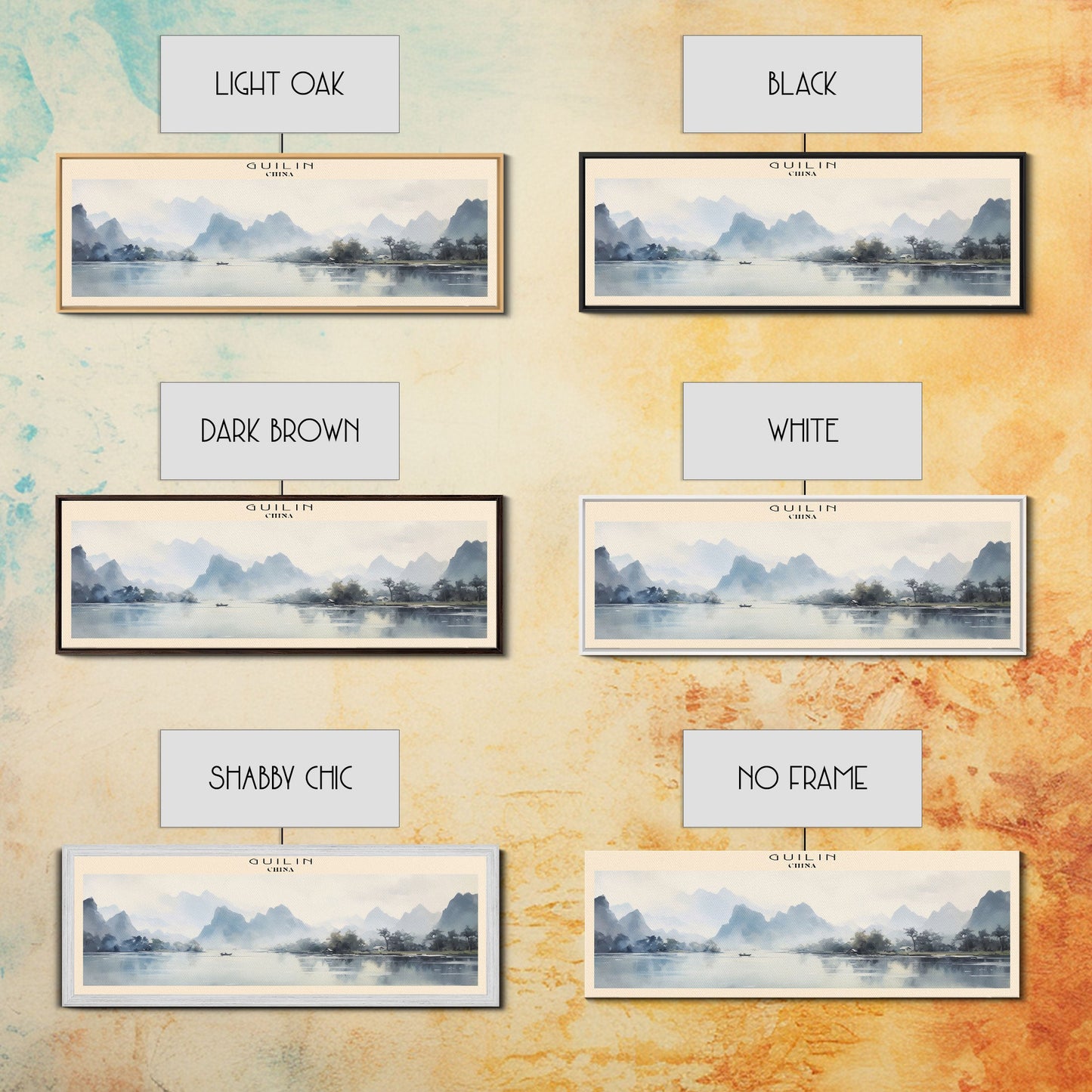 Guilin COUNTRY Travel Poster Print, Framed Canvas Print, COUNTRY Travel Art, Wood Framed Art, Wall Hanging, Home Decor