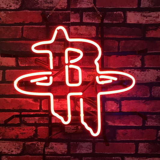 Houston Rockets Neon Baseball Sign with Real Glass Tubes and Metal Grid Backing, 19" x 19"