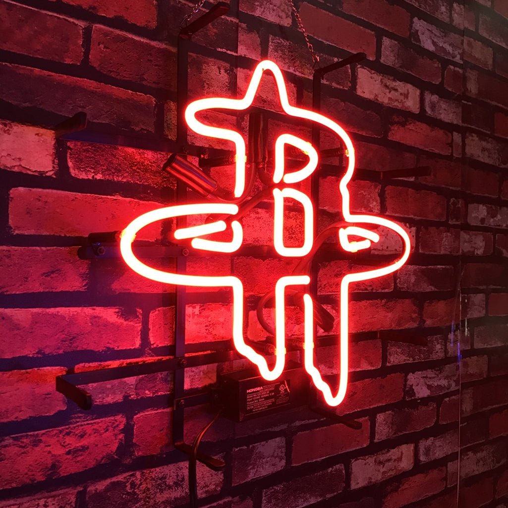 Houston Rockets Neon Baseball Sign with Real Glass Tubes and Metal Grid Backing, 19" x 19"