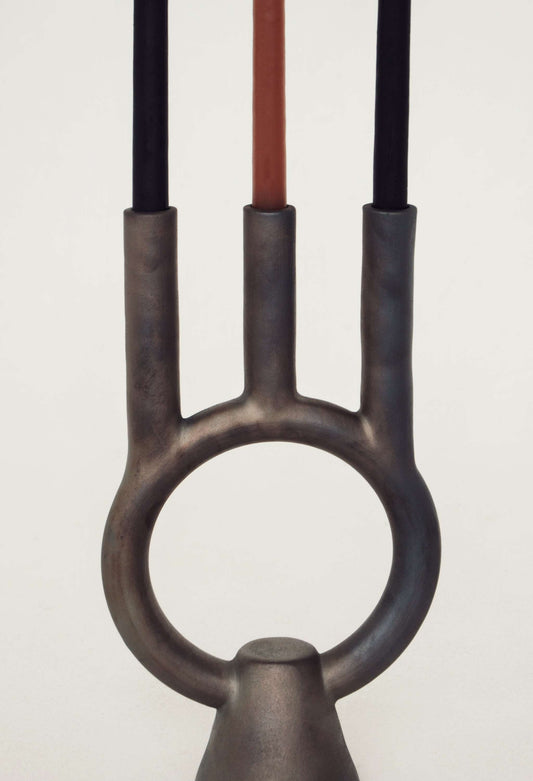Smoke-Fired Ceramic Black Candle Holder Shadows.