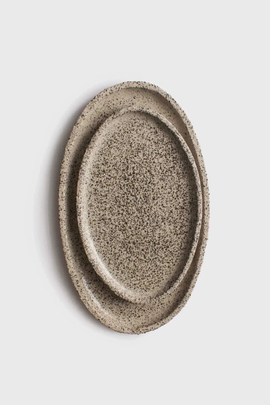 Handmade Stoneware Oval Large Serving Platter "Oats"