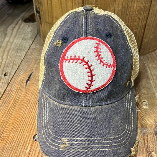 Headmost Brand Distressed Baseball Cap with Tan Mesh and Snapback Closure