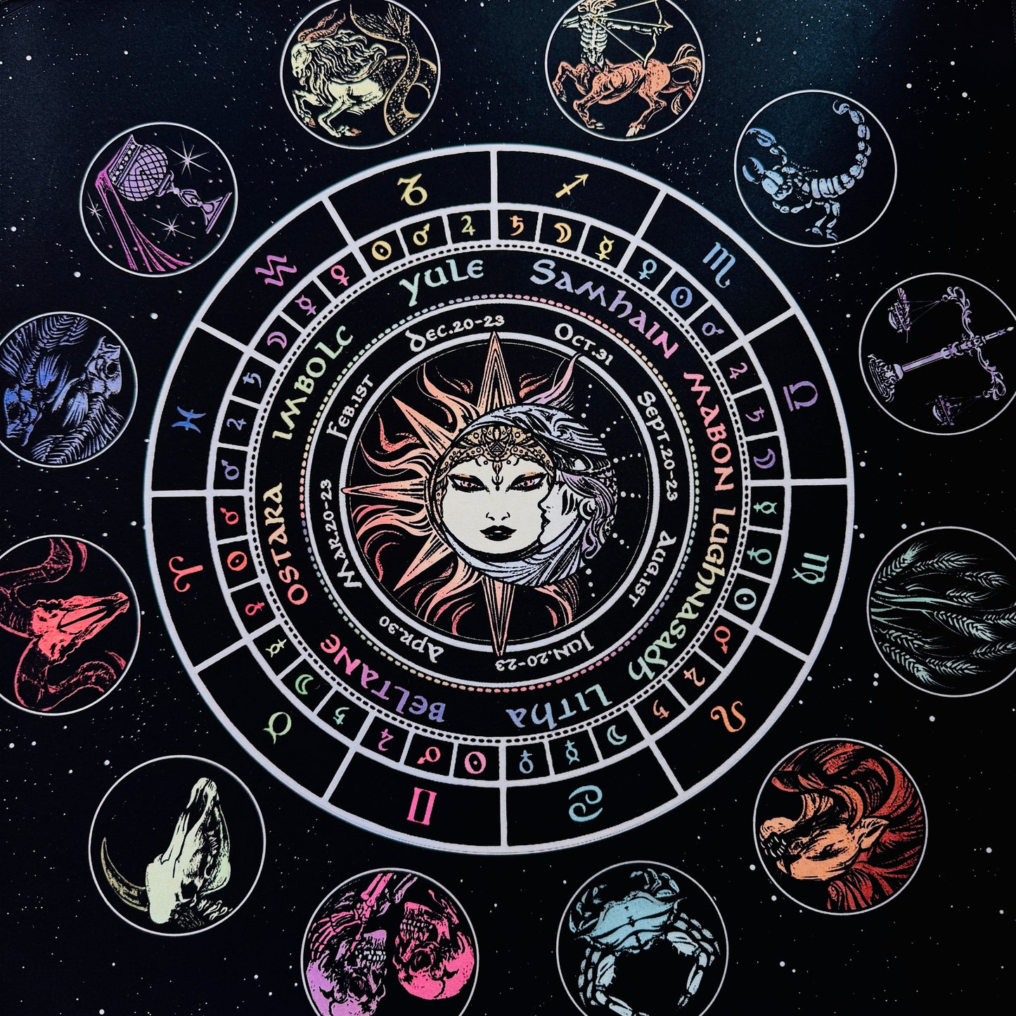 Divination Mat - Radiant Astrology & Decan Wheel (Medium: 22”x22”)