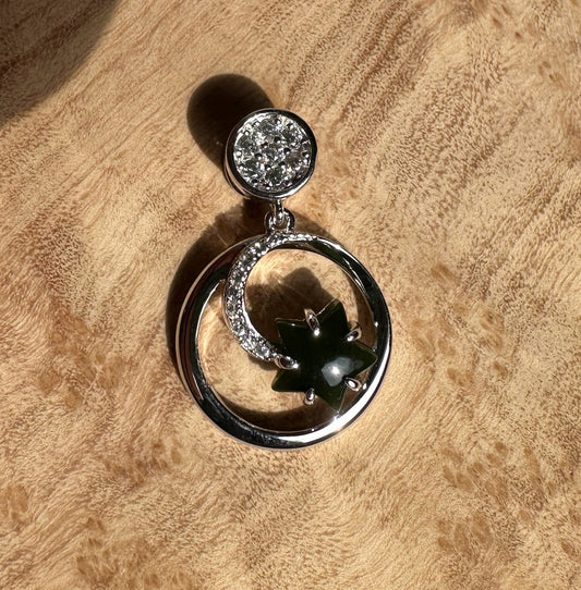 Canadian Jade and Silver Star and Moon Pendant - 5817