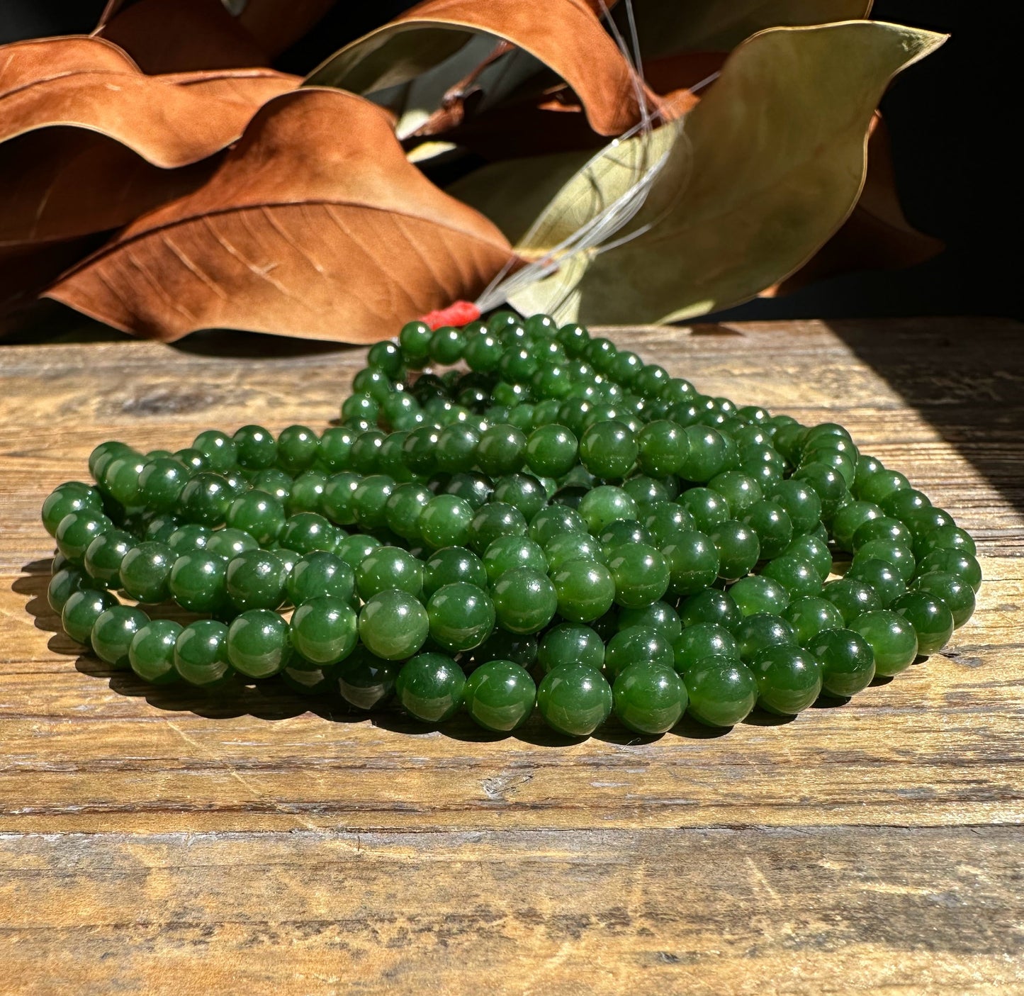 A Grade Dark Green 7mm Nephrite Jade Beads, unstrung 16"