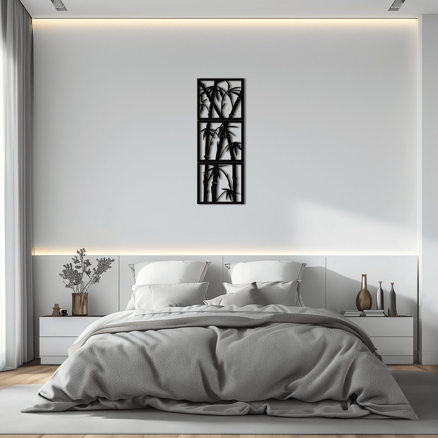 Bamboo Panel Metal Wall Art - Steel Wall Decor for Home and Office - KAF011