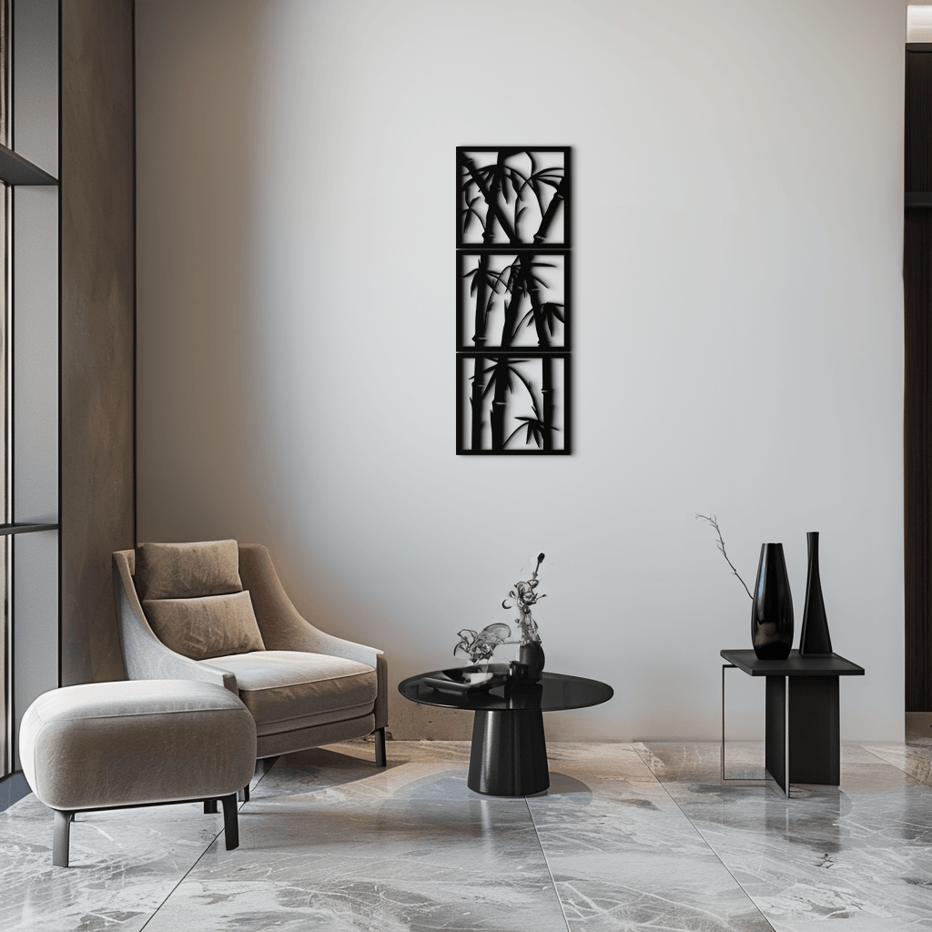Bamboo Panel Metal Wall Art - Steel Wall Decor for Home and Office - KAF011