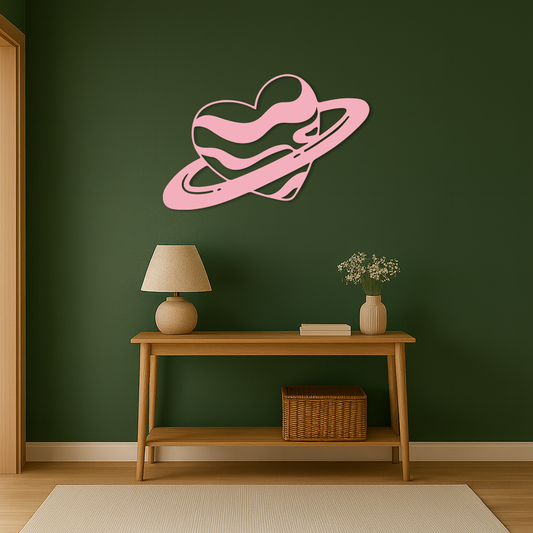 Planet Heart Silhouette Metal Wall Art – Cosmic Love Design - KAFGP043