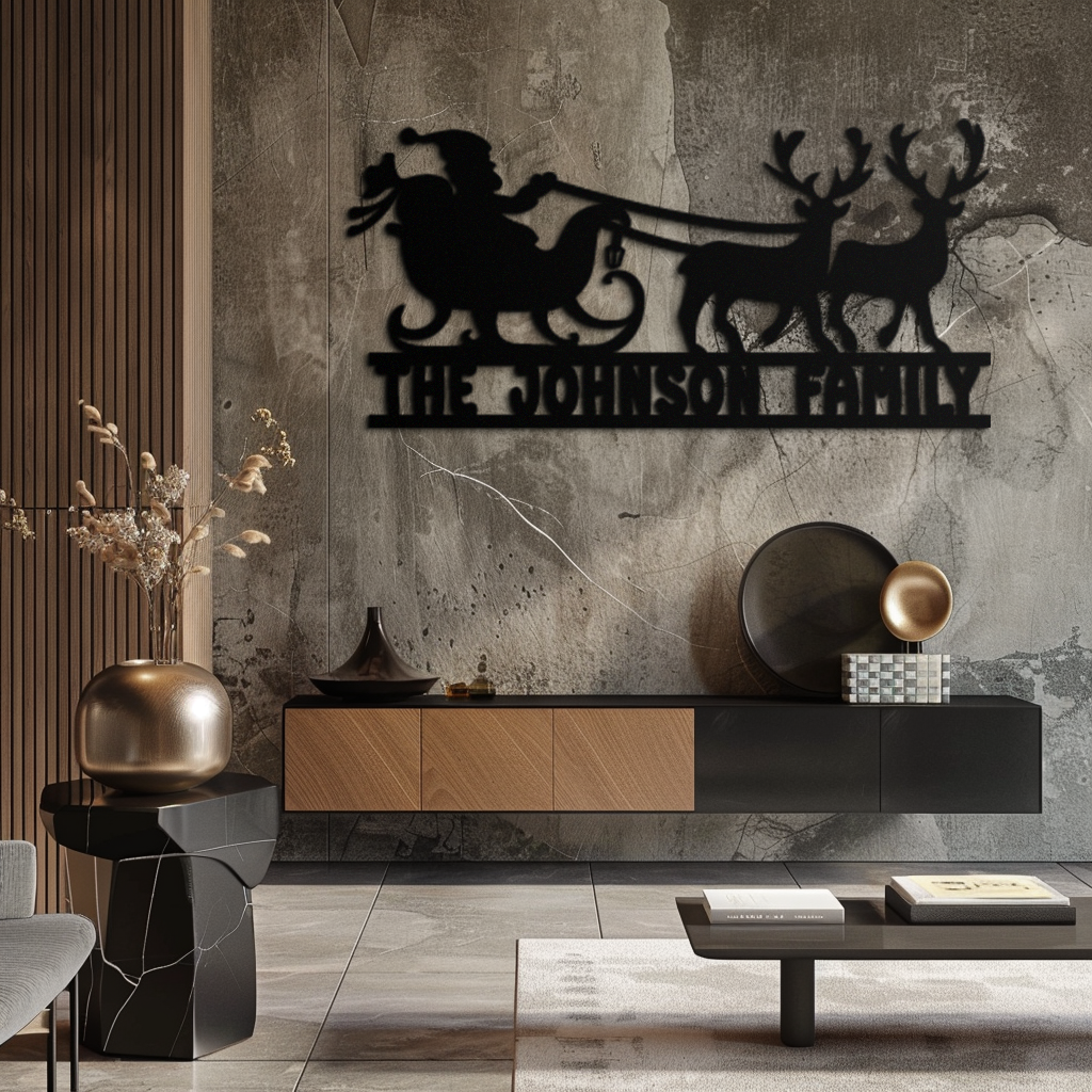 Santa Sleigh Personalized Metal Wall Art - Custom Family Christmas Decor- KAF293