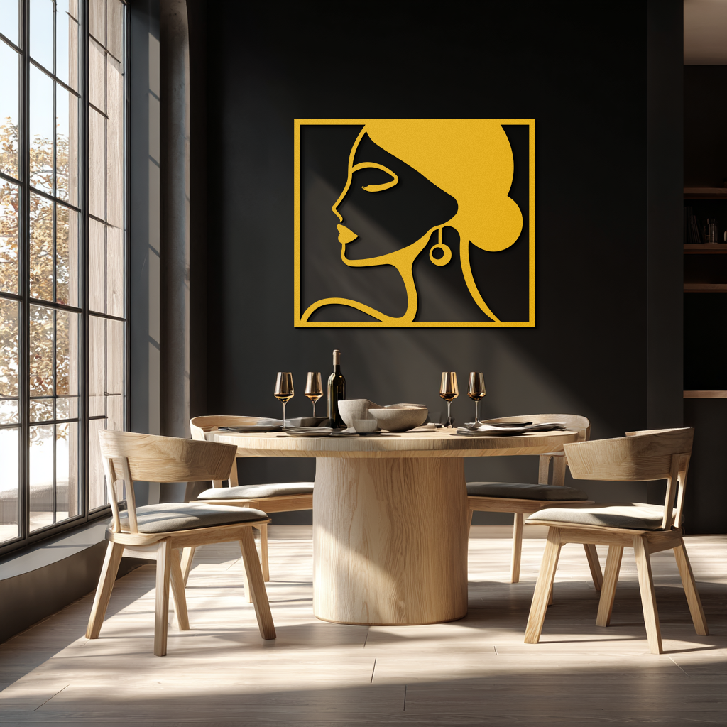 Female Silhouette Metal Wall Art – Elegant Modern Black Abstract Home Decor- KAF389