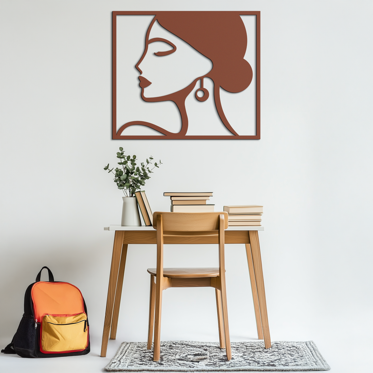 Female Silhouette Metal Wall Art – Elegant Modern Black Abstract Home Decor- KAF389