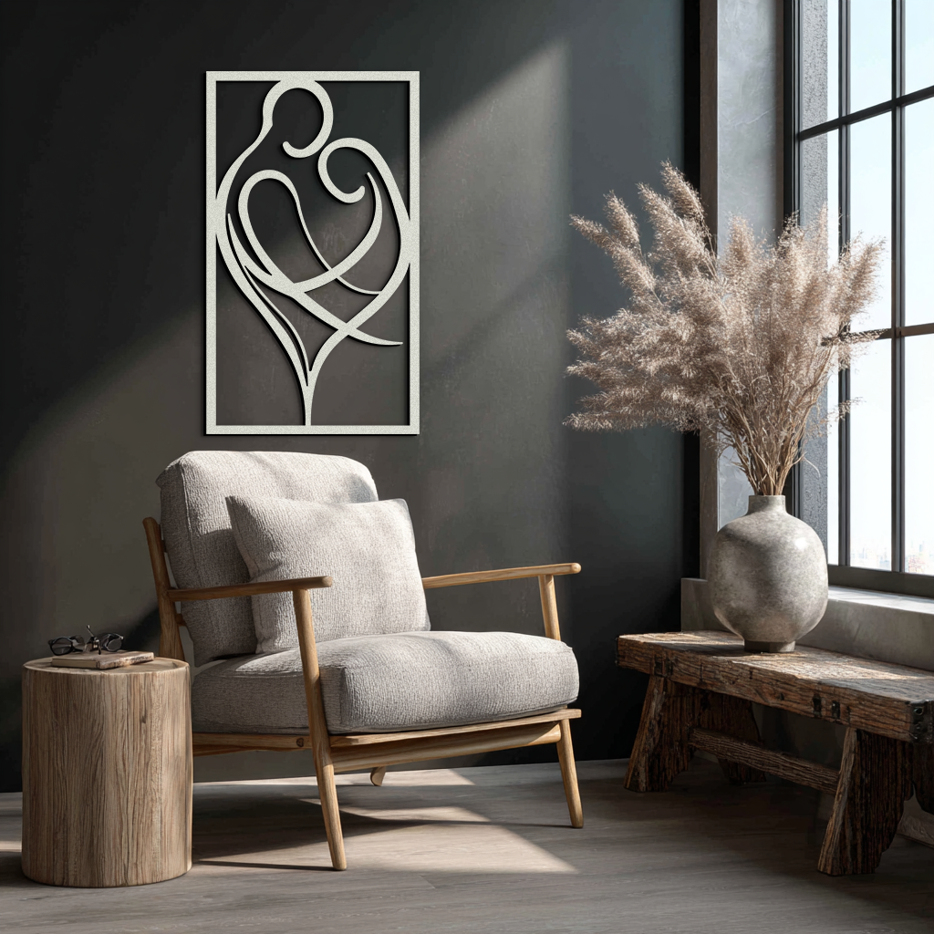 Hugging Couple Metal Wall Art – Romantic Modern Silhouette Home Decor for Bedroom or Living Room- KAF390