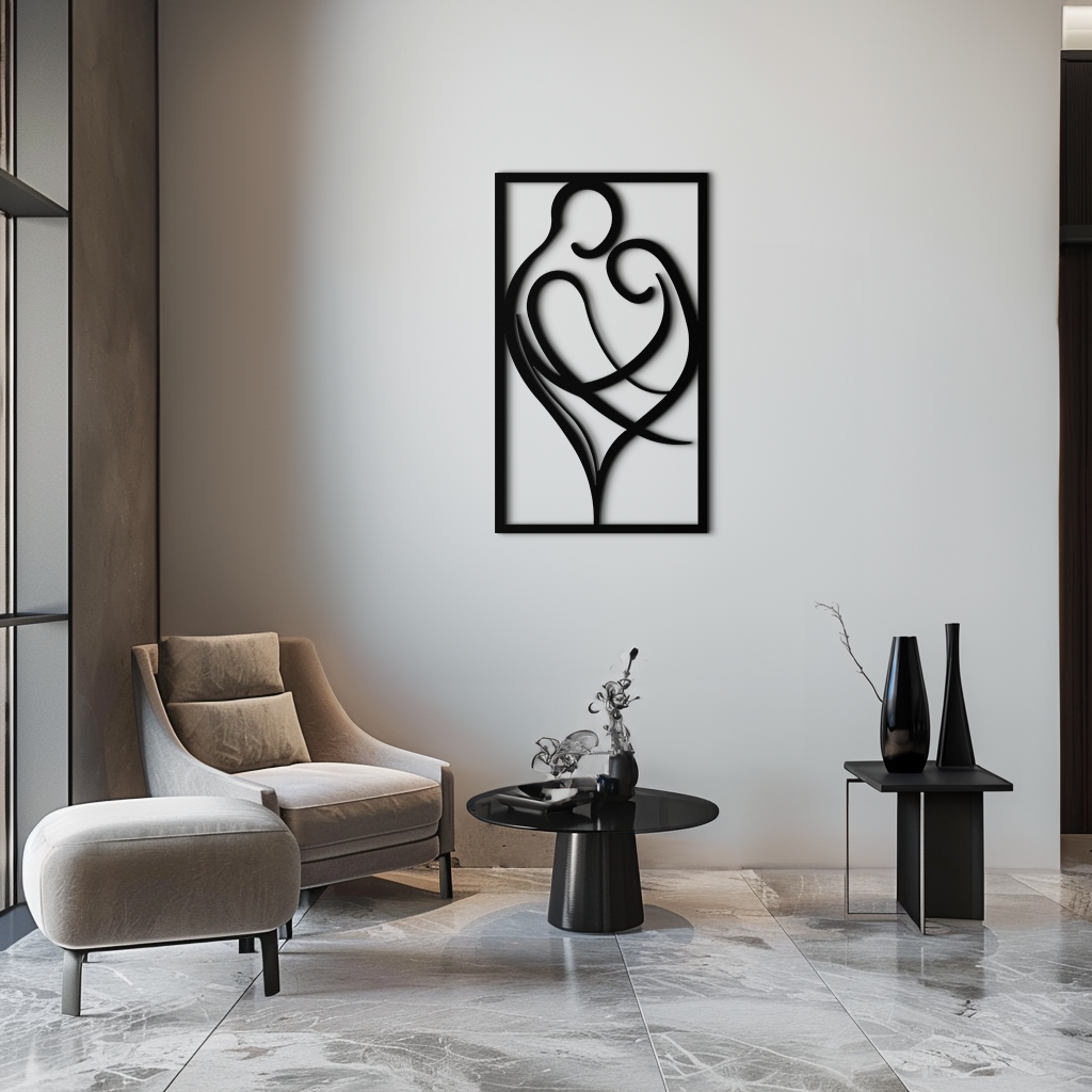 Hugging Couple Metal Wall Art – Romantic Modern Silhouette Home Decor for Bedroom or Living Room- KAF390
