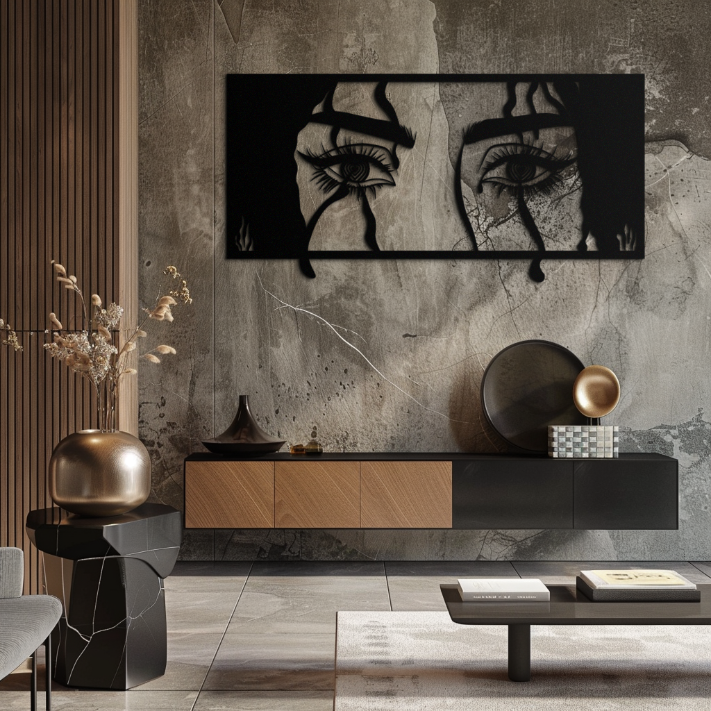 Mysterious Woman Eyes Metal Wall Art – Black Steel Feminine Silhouette Decor for Modern Stylish Interiors- KAF408