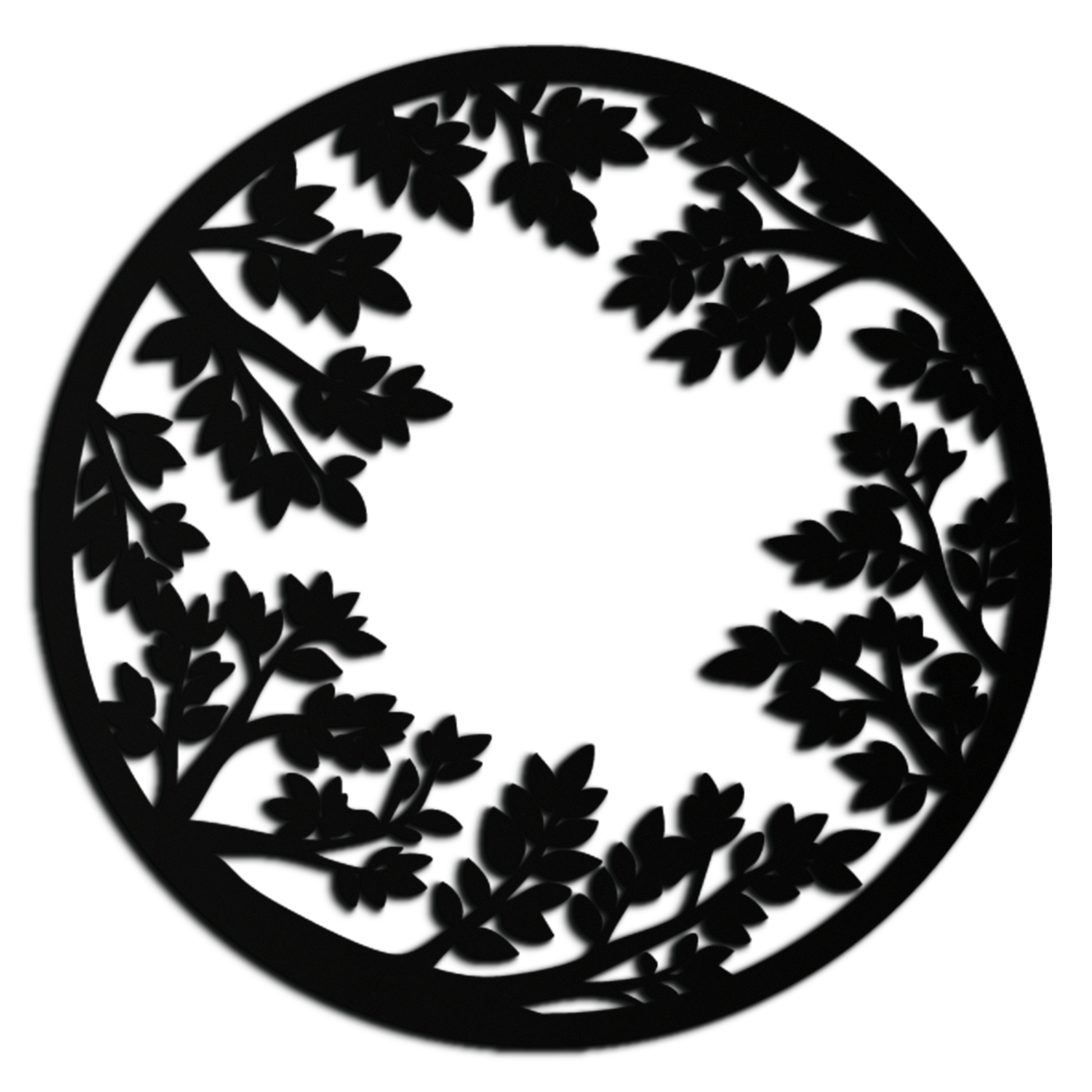 Round Leafy Branches Metal Wall Art – Nature Inspired Circular Black Steel Decor for Modern Interior and Garden- KAF411