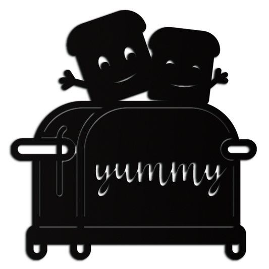 Cute Yummy Toast Metal Wall Art – Playful Kitchen Decor with Smiling Toast Characters on Toaster for Modern Home- KAF412