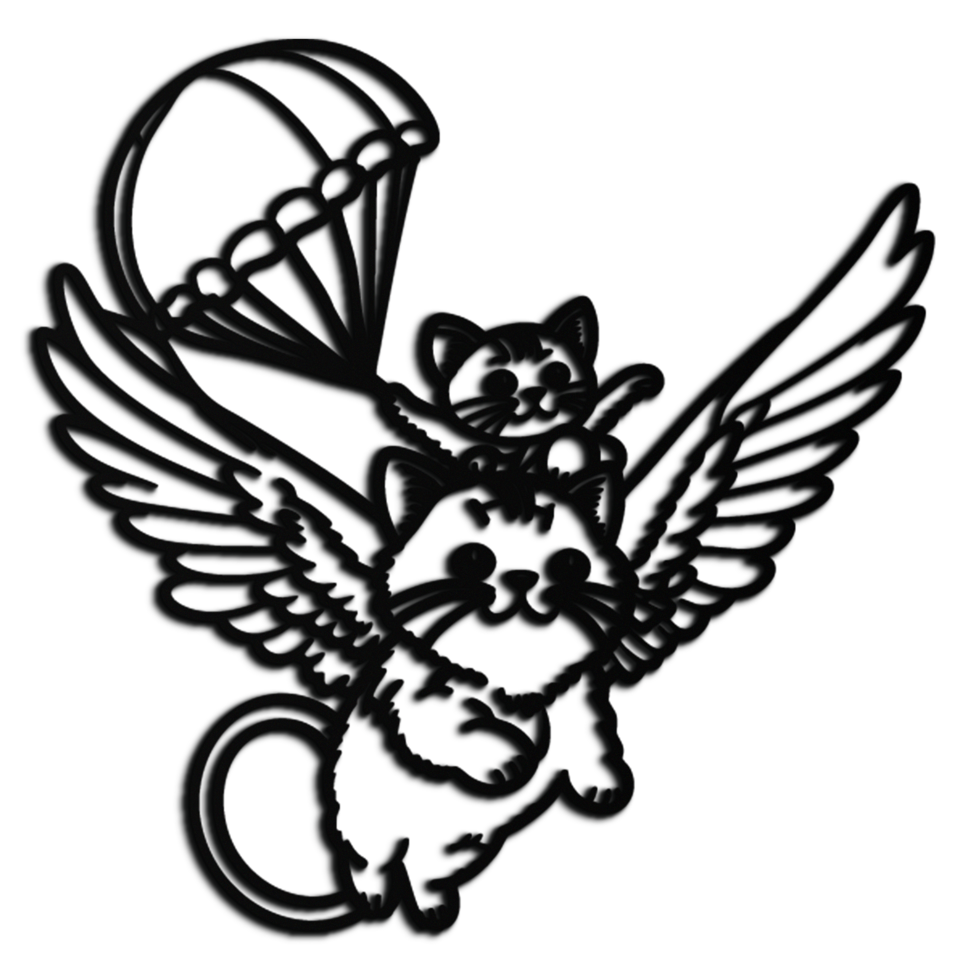 Flying Cats with Parachute Metal Wall Art – Adorable Winged Cat & Kitten Steel Decor for Kids Room and Nursery- KAF413