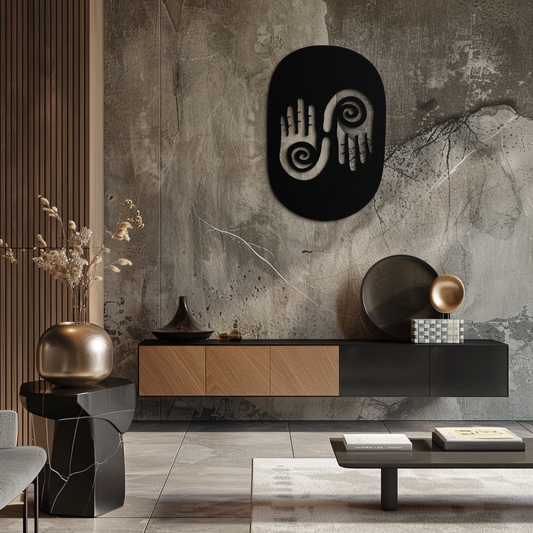 Abstract Spiral Hands Metal Wall Art – Mystical Black Steel Decor with Spiraled Palm Silhouette for Modern Interiors- KAF421