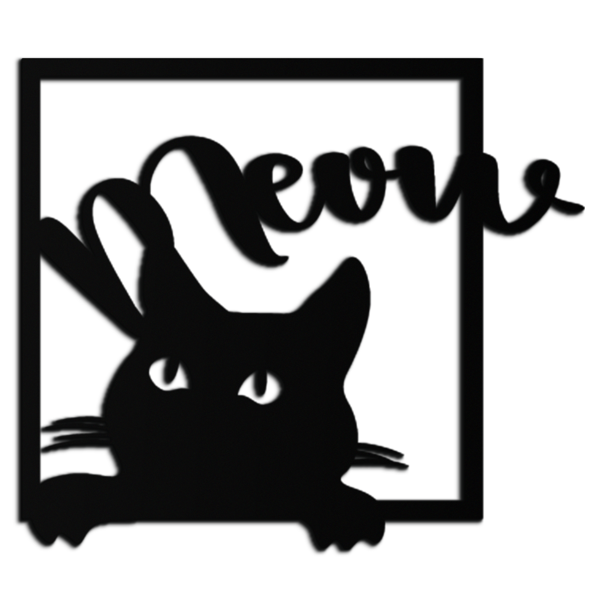 Cute Peeking Cat "Meow" Metal Wall Art – Playful Black Cat Silhouette Steel Decor for Pet Lovers and Home Interiors- KAF425