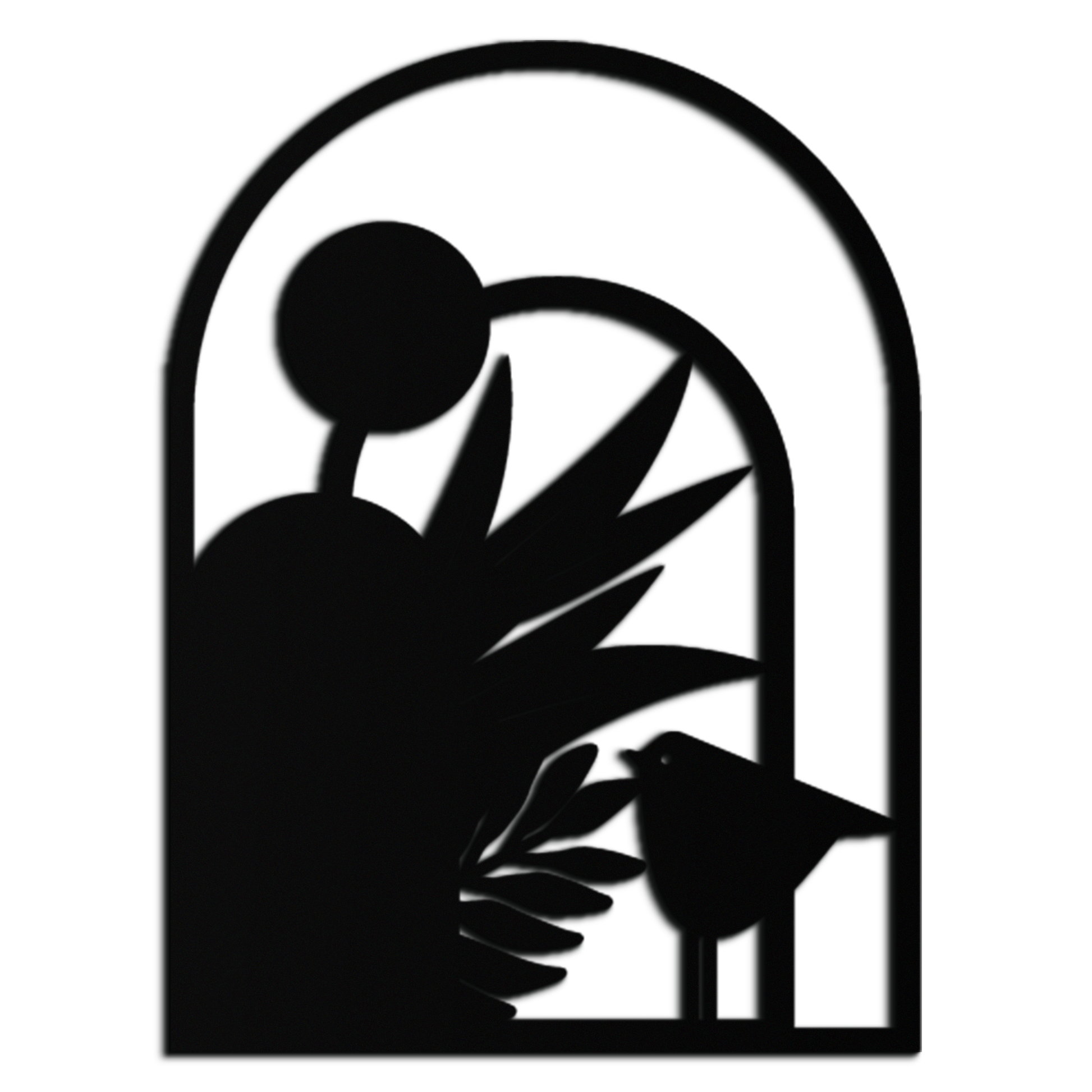 Modern Archway with Bird & Plants Metal Wall Art – Abstract Nature-Inspired Black Steel Decor for Contemporary Interiors- KAF438
