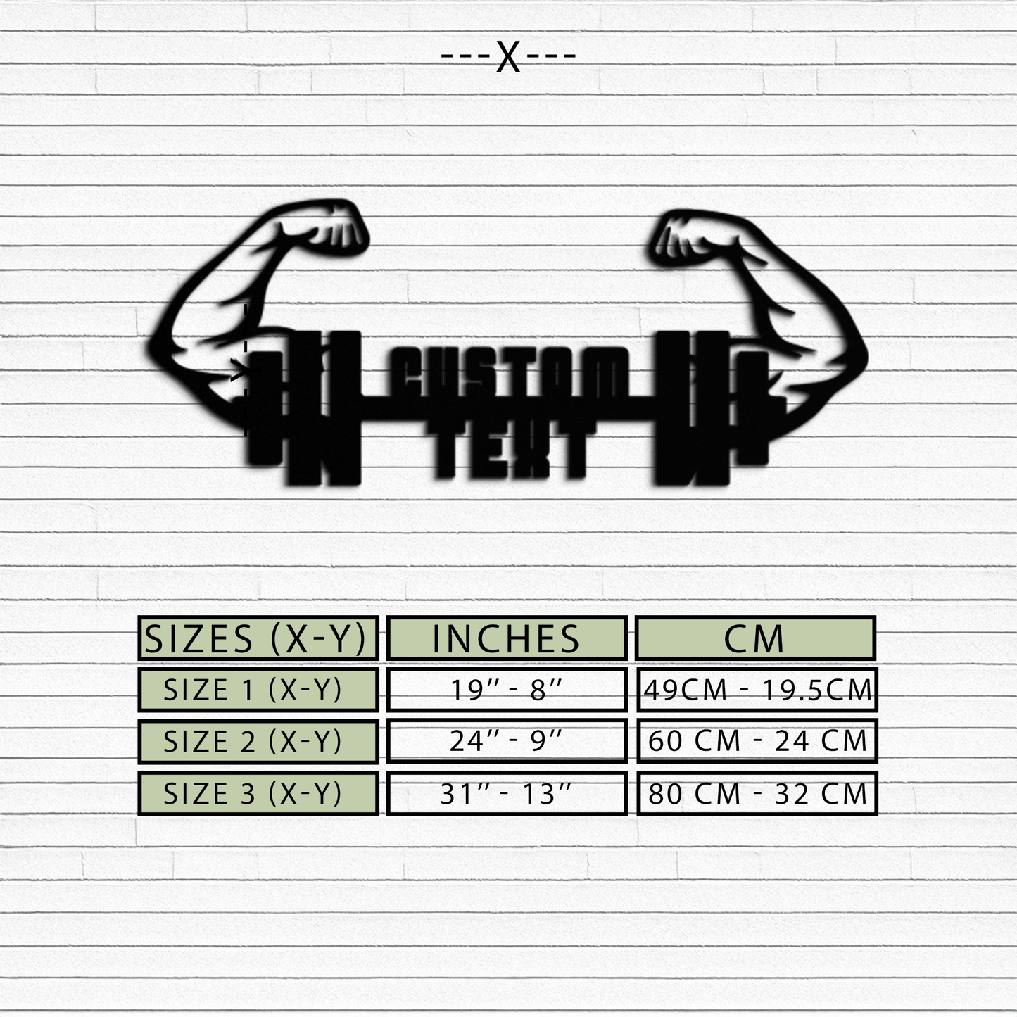 Personalized Fitness Barbell Metal Wall Art – Custom Text Muscular Arms Black Steel Decor for Gym and Workout Spaces- KAF448