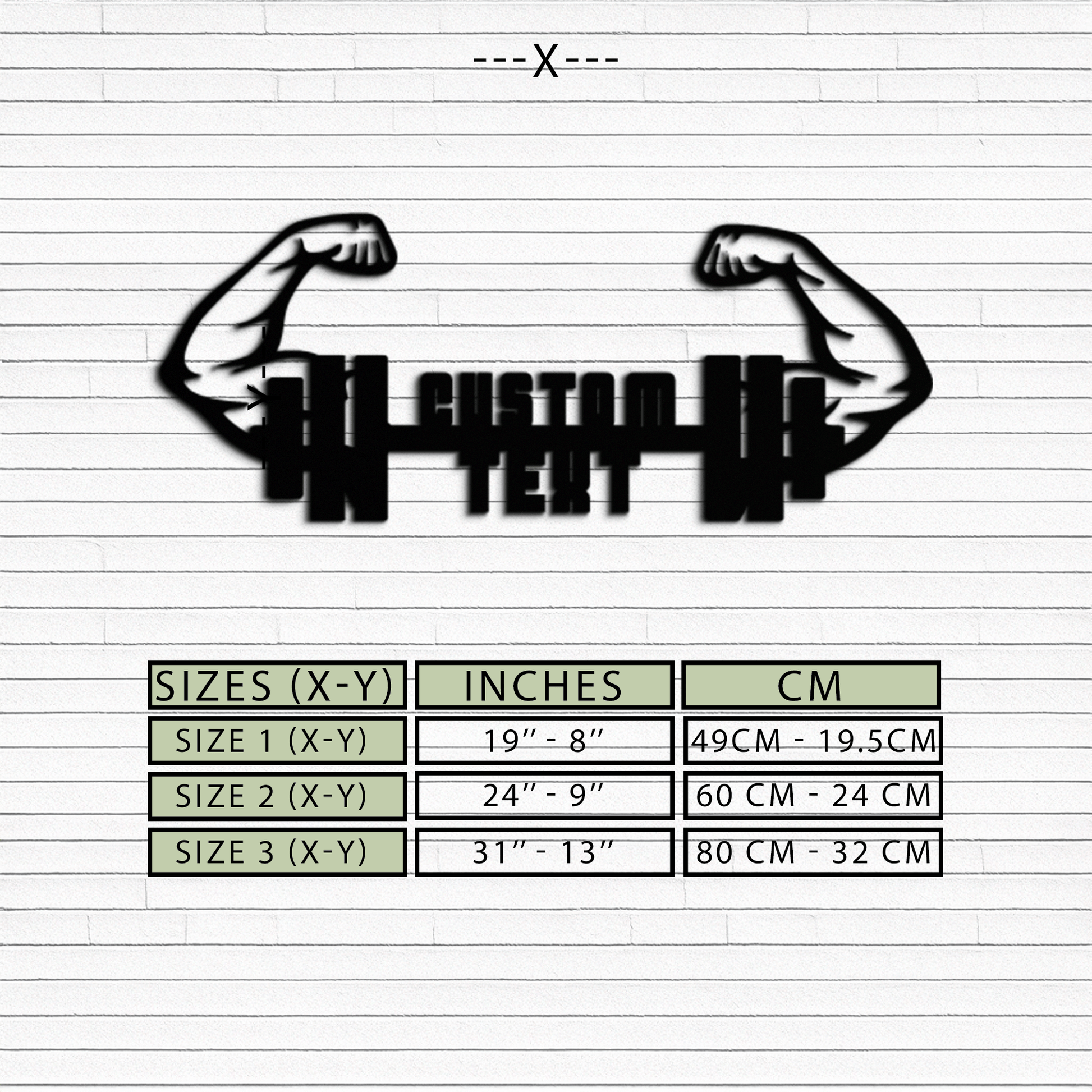 Personalized Fitness Barbell Metal Wall Art – Custom Text Muscular Arms Black Steel Decor for Gym and Workout Spaces- KAF448