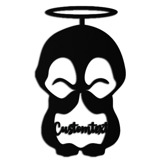 Personalized Cute Angel Penguin Metal Wall Art – Custom Text Adorable Black Steel Decor for Kids Rooms and Nurseries- KAF449