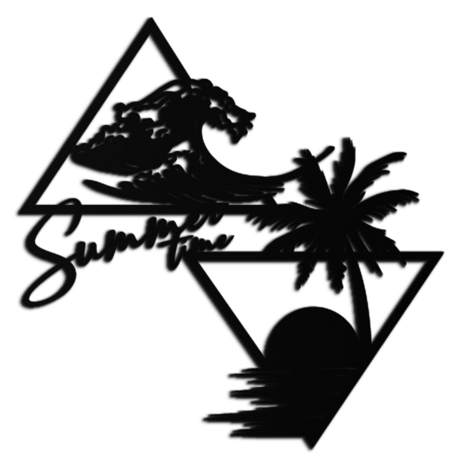 Summer Time Beach Scene Metal Wall Art – Tropical Ocean Waves and Palm Tree Black Steel Decor for Coastal Interiors- KAF461