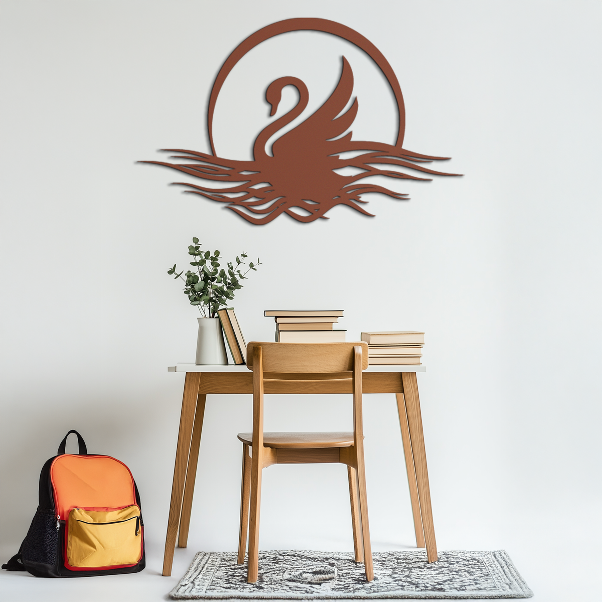 Elegant Swan on Lake Metal Wall Art – Serene Black Steel Decor for Modern, Nature-Inspired Home Interiors- KAF465