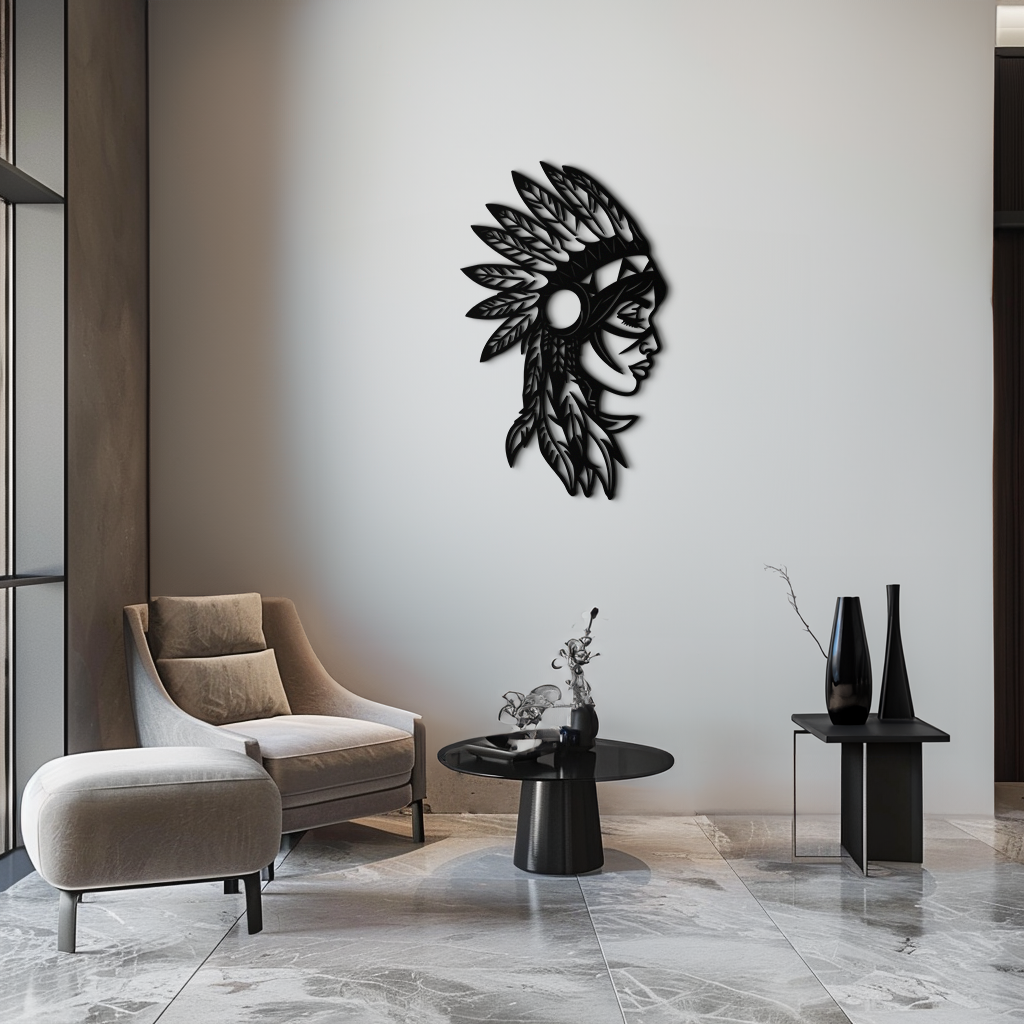 Native American Woman Metal Wall Art - Tribal Female Silhouette Steel Decor- KAF479