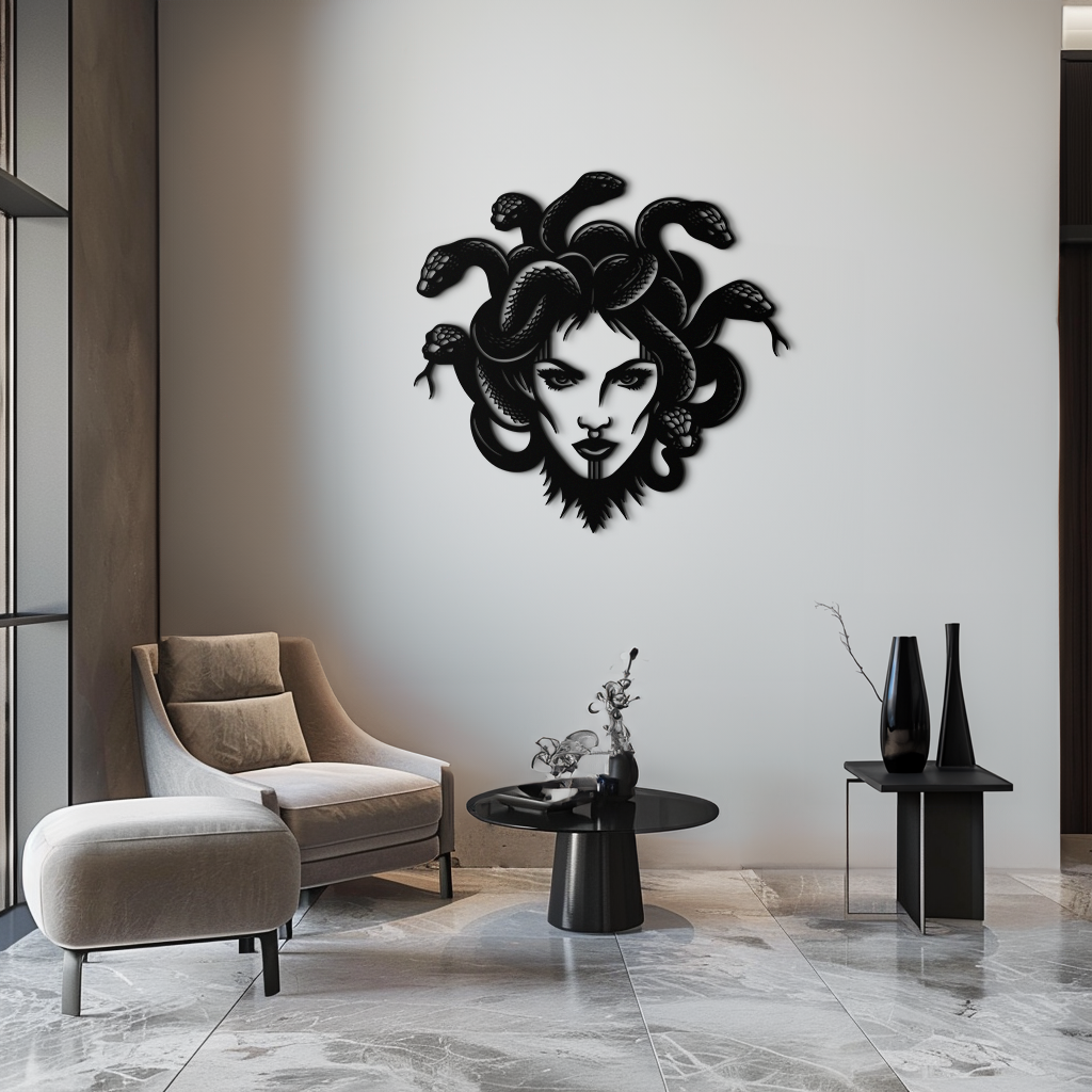 Medusa Metal Wall Art - Mythological Snake Hair Woman Steel Wall Decor- KAF481