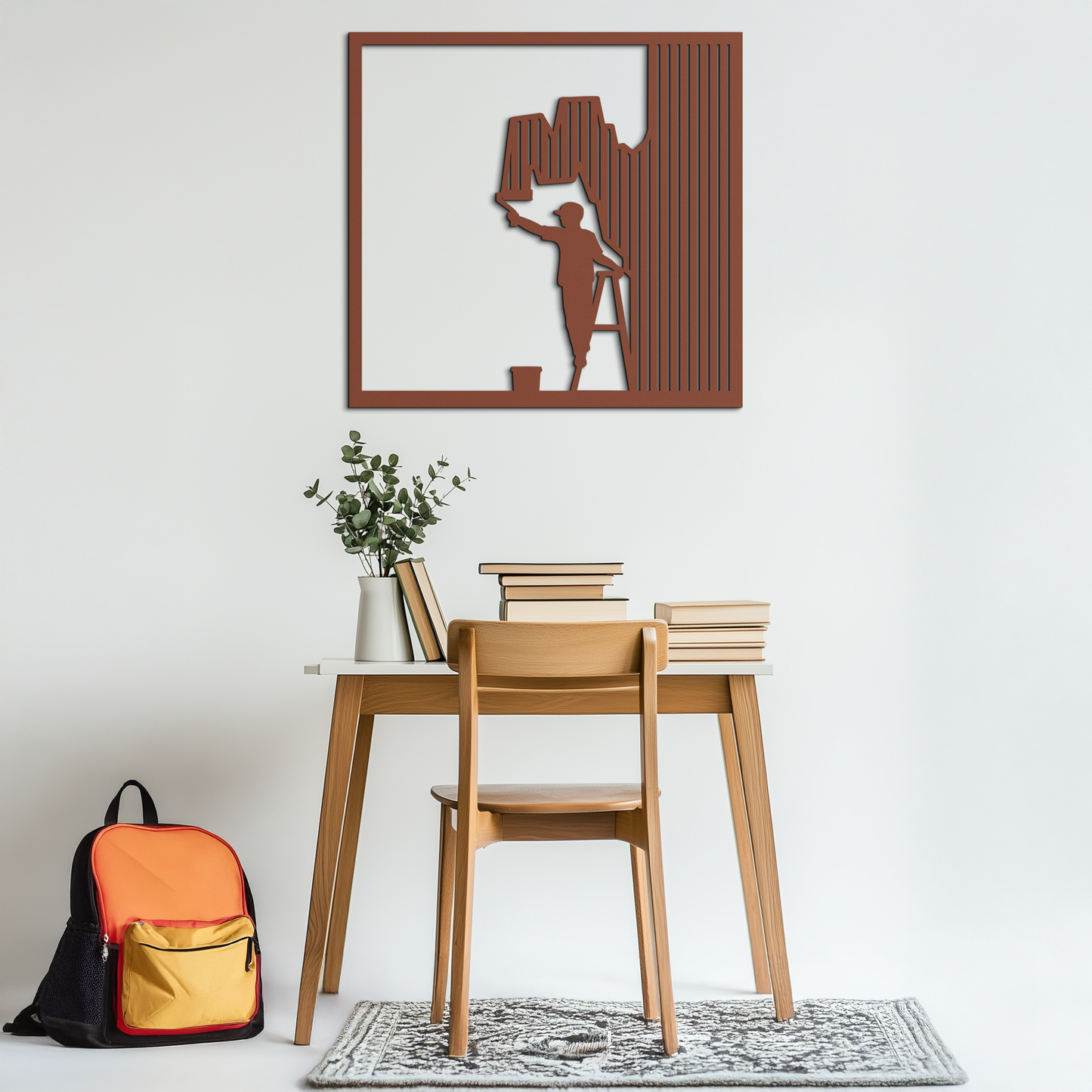 Painter Silhouette Metal Wall Art – Black Steel Artistic Home Decor- KAF489