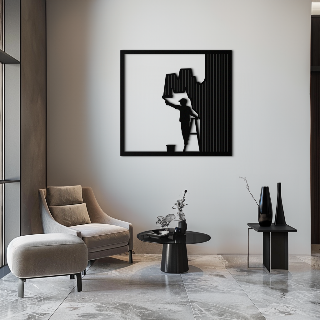 Painter Silhouette Metal Wall Art – Black Steel Artistic Home Decor- KAF489