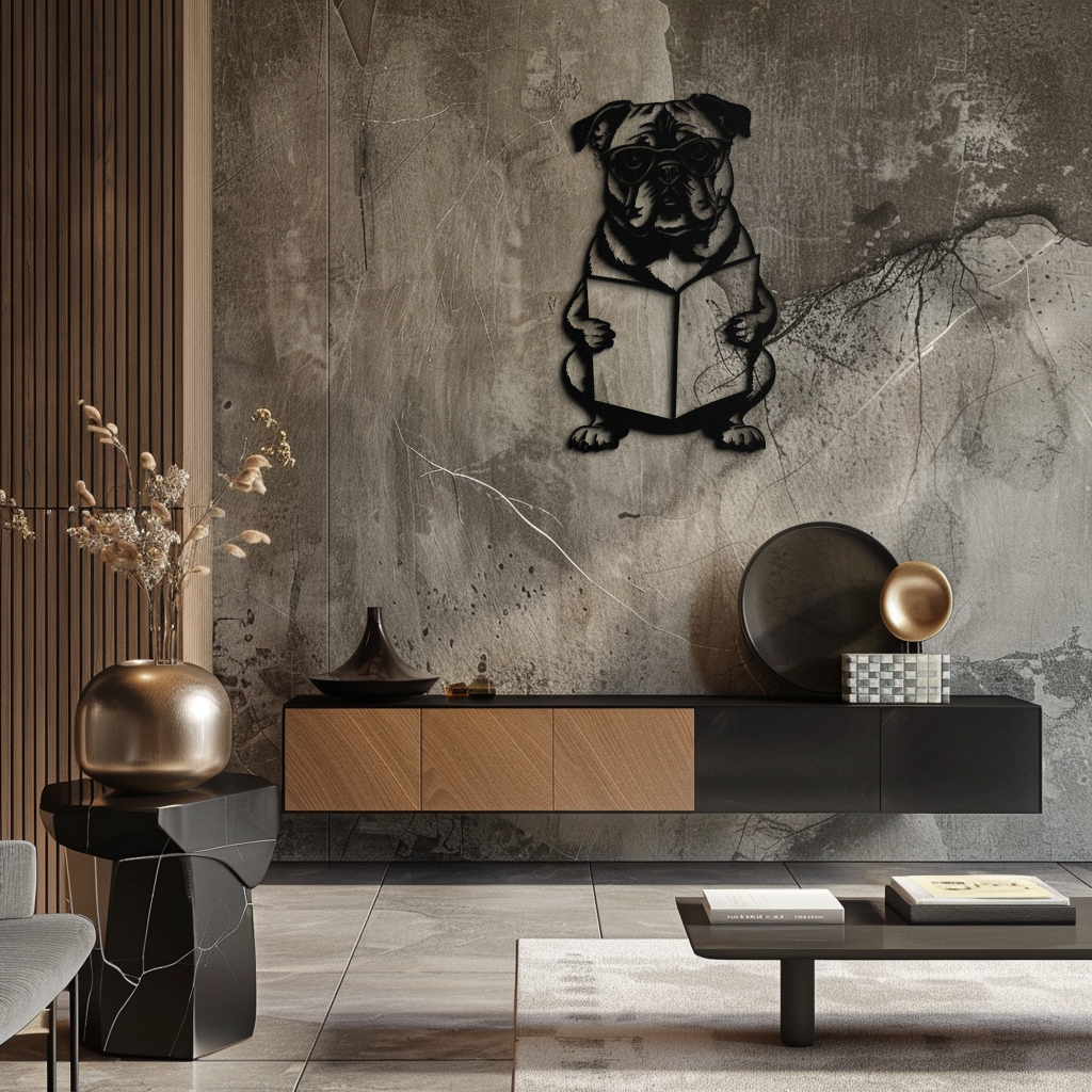Reading Dog Silhouette Metal Wall Art – Black Steel Whimsical Pet Lover Decor- KAF491