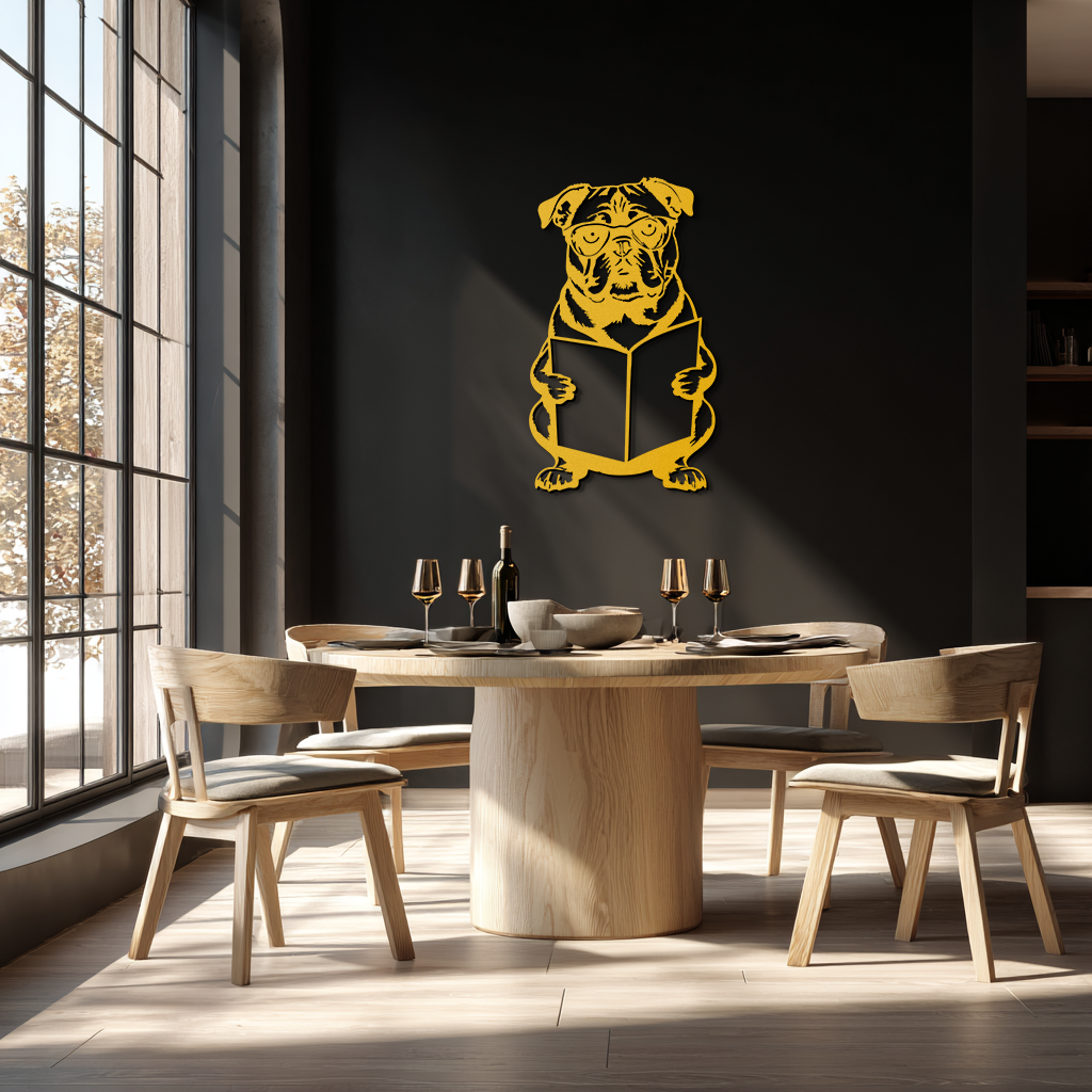 Reading Dog Silhouette Metal Wall Art – Black Steel Whimsical Pet Lover Decor- KAF491